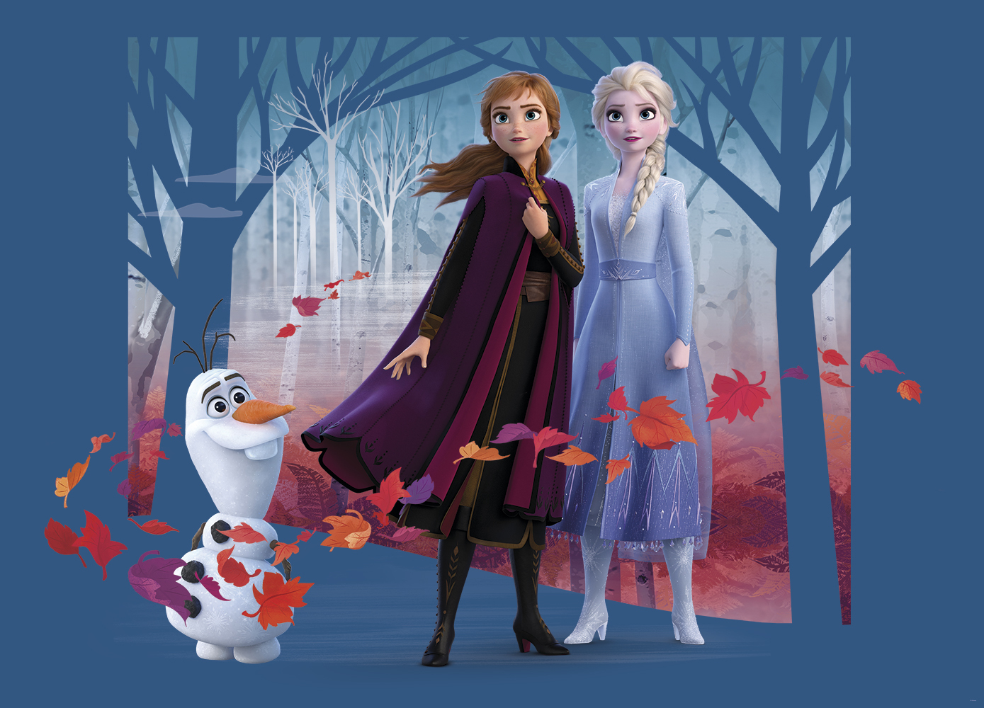 Disney plakat Kraina lodu Anna i Elsa niebieskim,fioletowymIpomarańczowym - 600667 - 160 x 110 cm