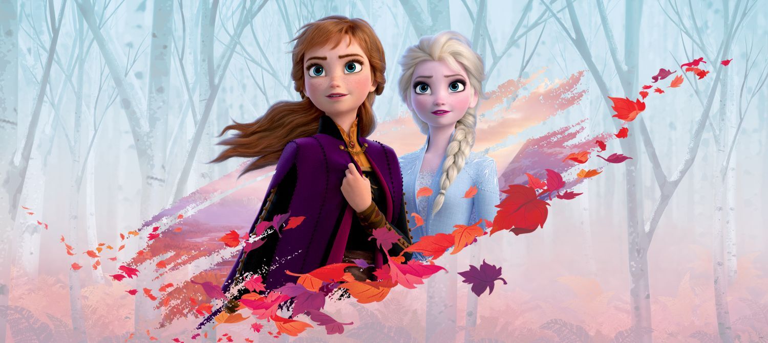 Disney plakat Kraina lodu Anna i Elsa niebieskim,fioletowymIpomarańczowym - 600907 - 202 x 90 cm