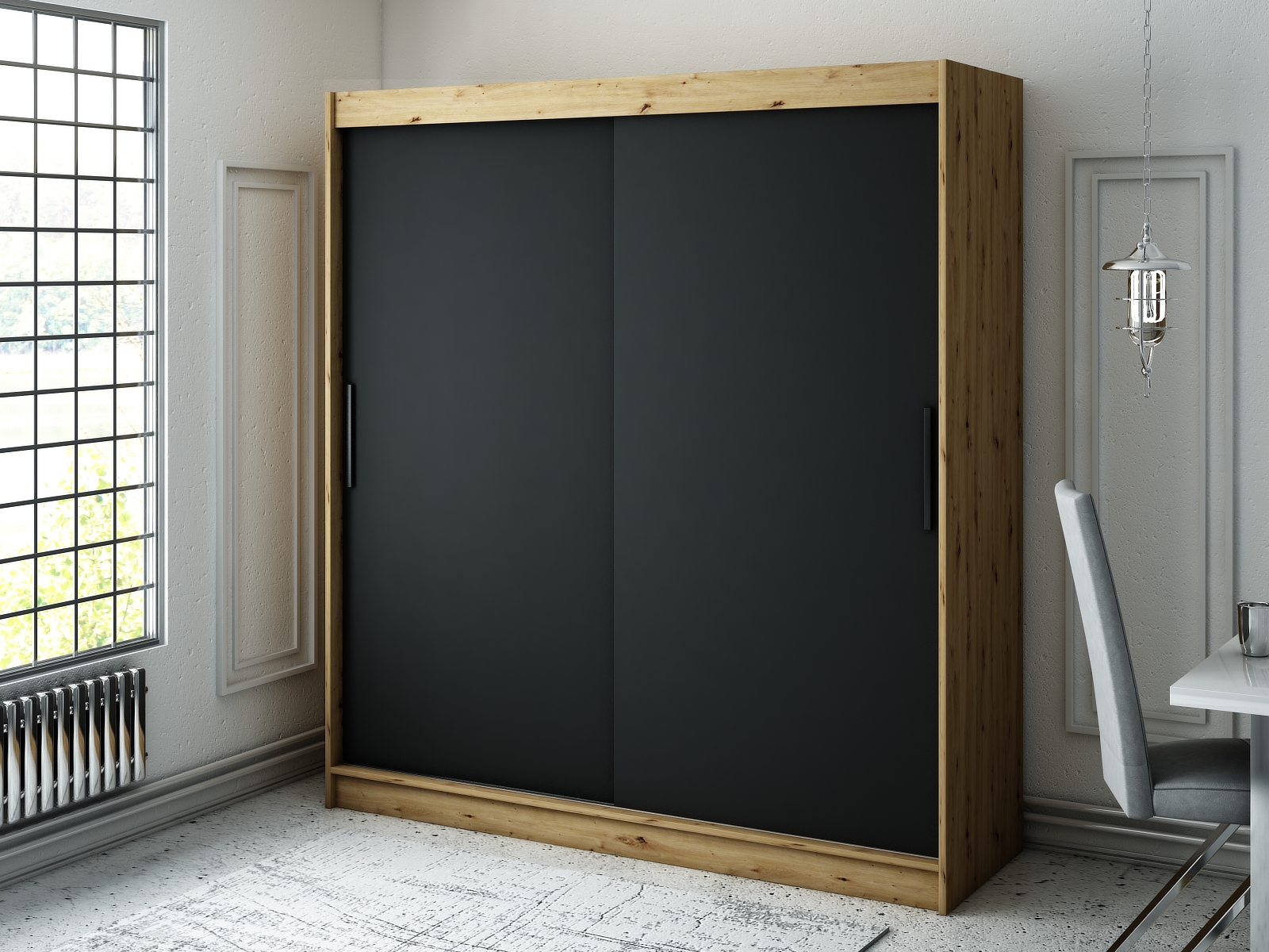 MINIO szafa 200 cm LETO T czarny mat / dąb Artisan