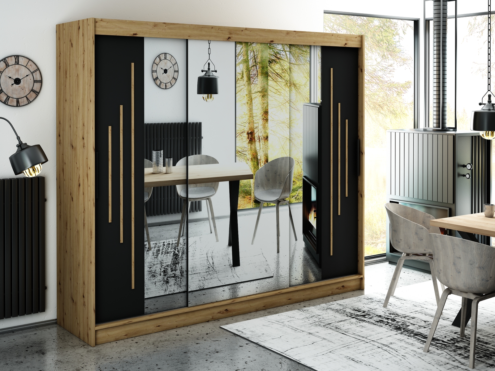 MINIO szafa 250 cm LETO Y2 czarny mat / dąb Artisan