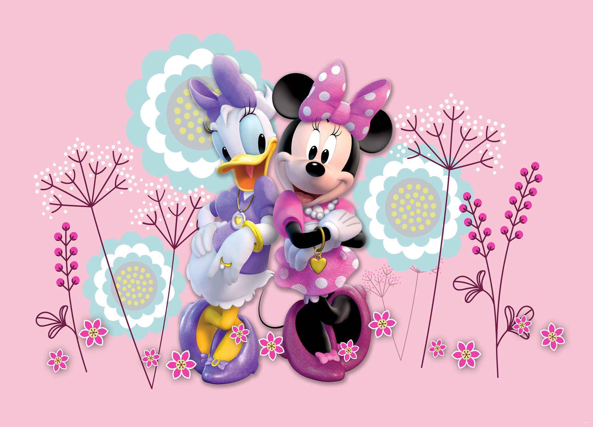 Disney plakat Myszka Minnie i Kaczka Daisy różowym - 600670 - 160 x 110 cm