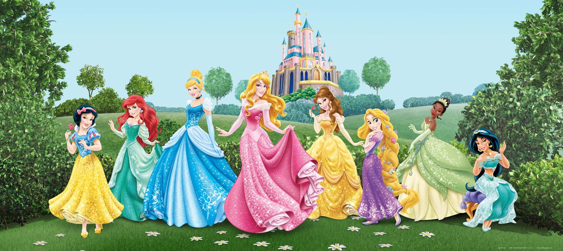Disney plakat księżniczki zielonym,niebieskimIróżowym - 600873 - 202 x 90 cm