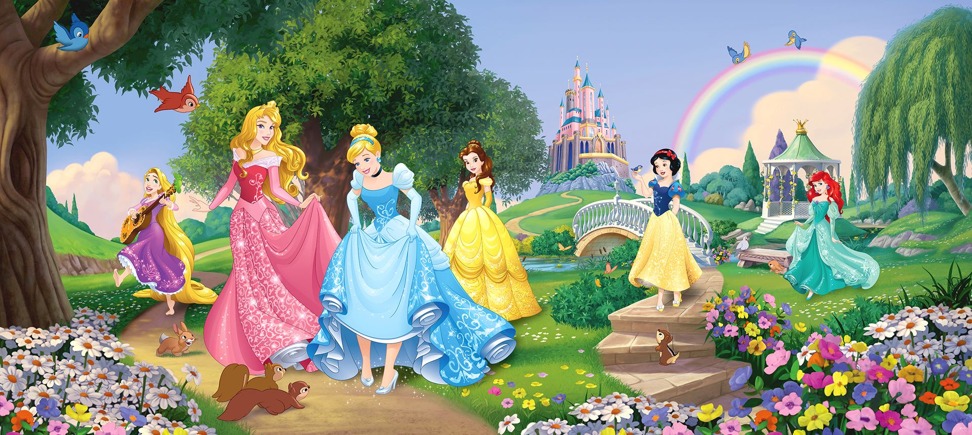 Disney plakat księżniczki zielonym,niebieskimIróżowym - 600897 - 202 x 90 cm