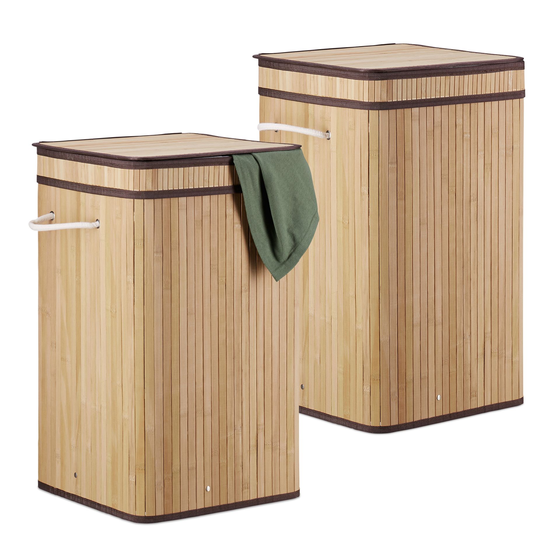 relaxdays 2 x składany kosz na pranie bamboo nature