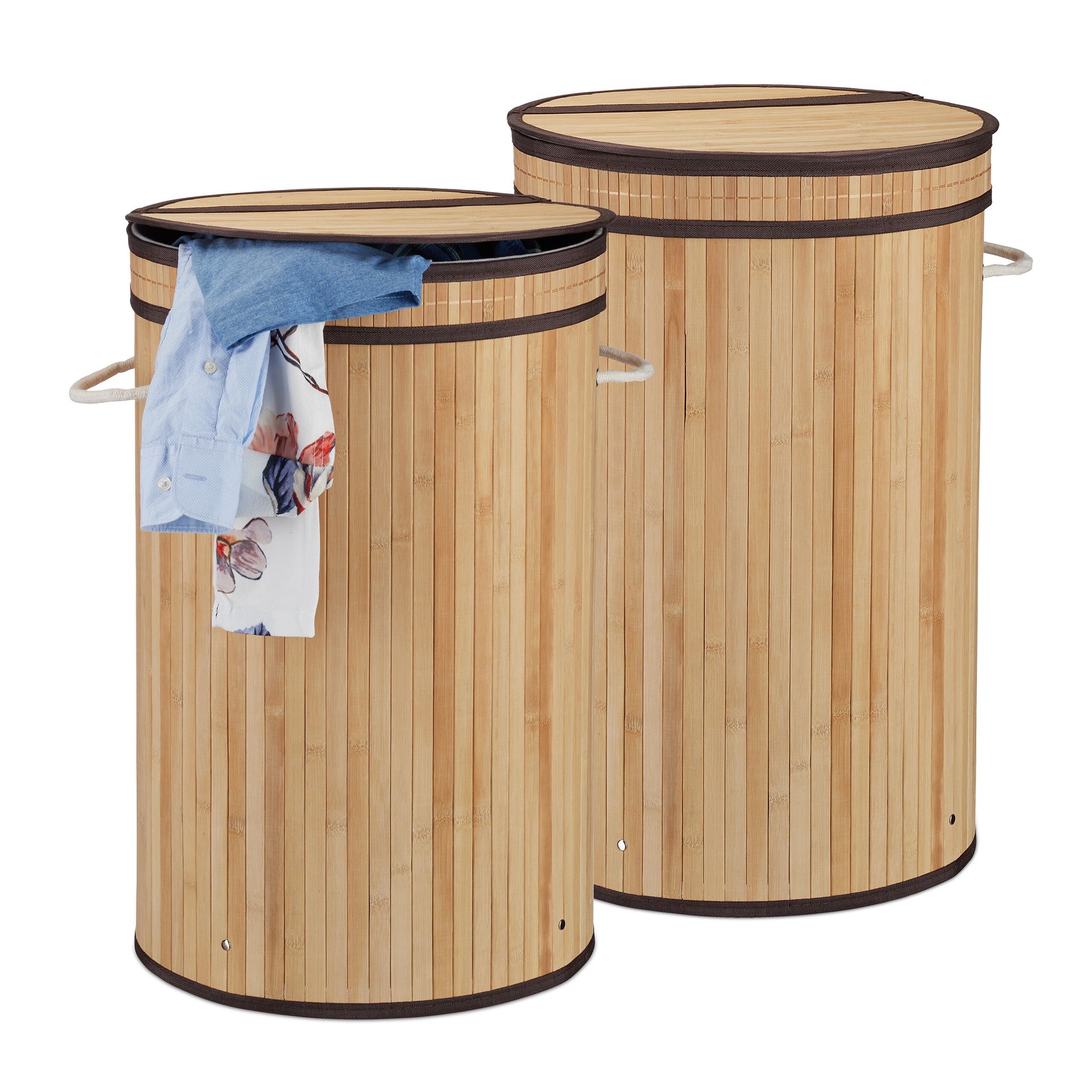 relaxdays 2 x bambusowy kosz na pranie z pokrywą naturalny