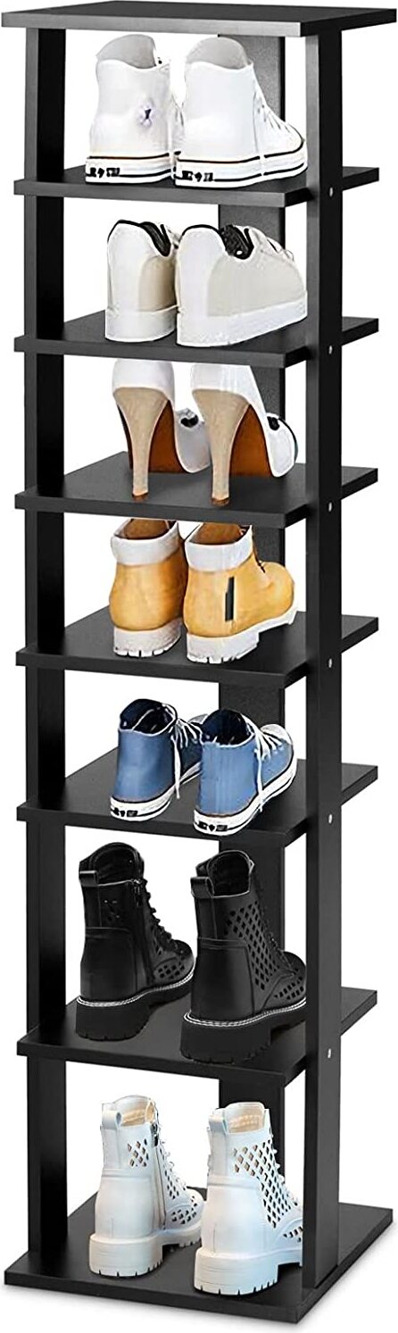 Stojak na buty 8 poziomów, drewniany stojak na buty, organizer na buty, wolnostojący stojak na buty, czarny