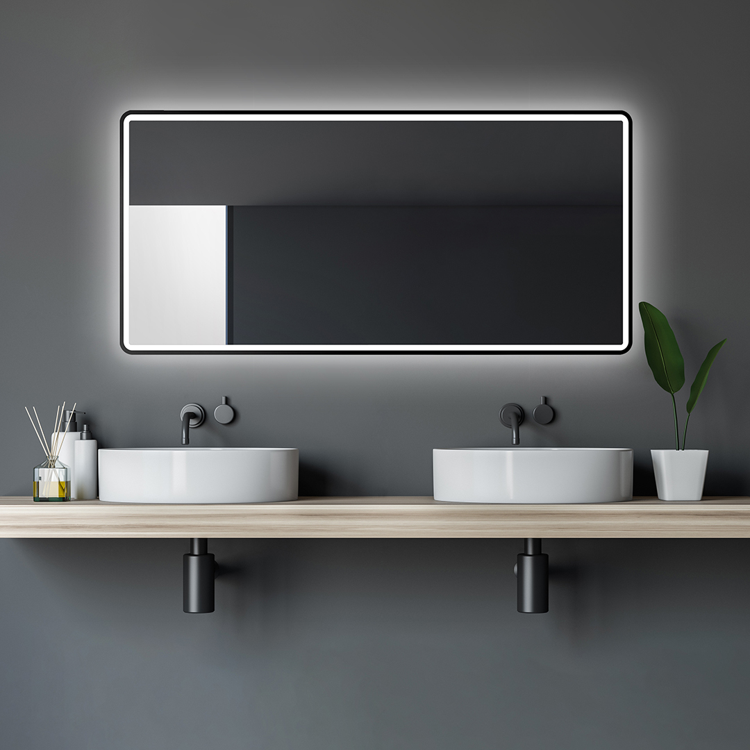 Lustro łazienkowe LED TALOS black Moon 120x70 cm - lustro łazienkowe z oświetleniem - nadaje się do wilgotnej wody dzięki aluminiowej ramie - kolor światła neutralny biały