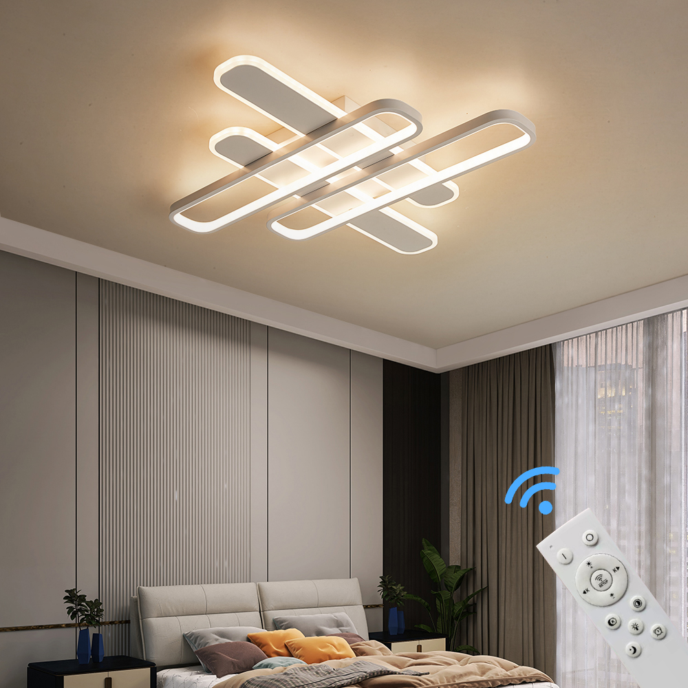 Lampa sufitowa LED Lampa sufitowa SX8753-4W biała lakierowana metalowa rama z pilotem zdalnego sterowania Barwa światła/jasność regulowana ściemnialna Lampa sufitowa LED do sypialni