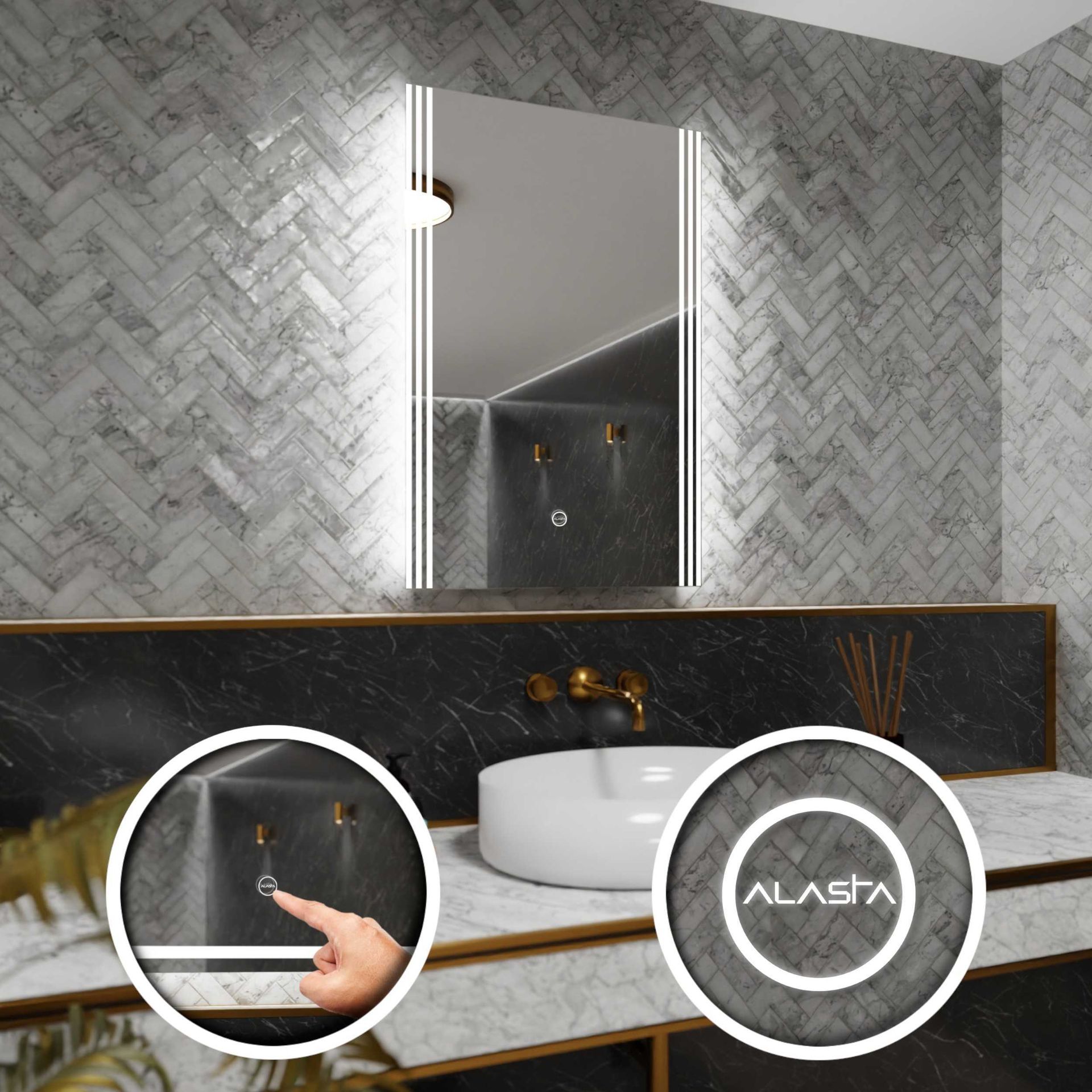 Prostokątne lustro łazienkowe z podświetleniem LED i włącznikiem dotykowym - Arica - 70 x 80cm