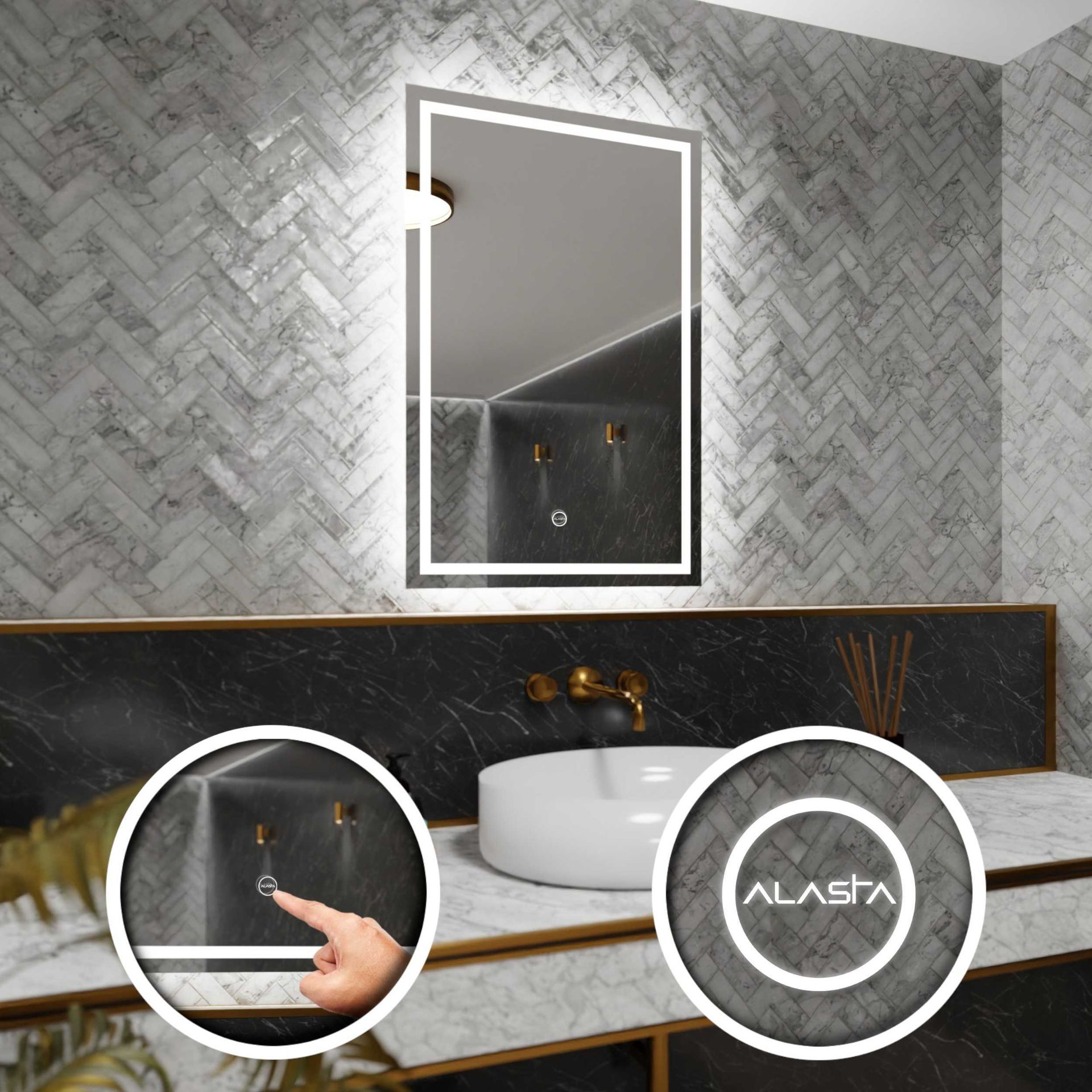 Prostokątne lustro łazienkowe z podświetleniem LED i włącznikiem dotykowym - Atlanta - 80 x 90cm