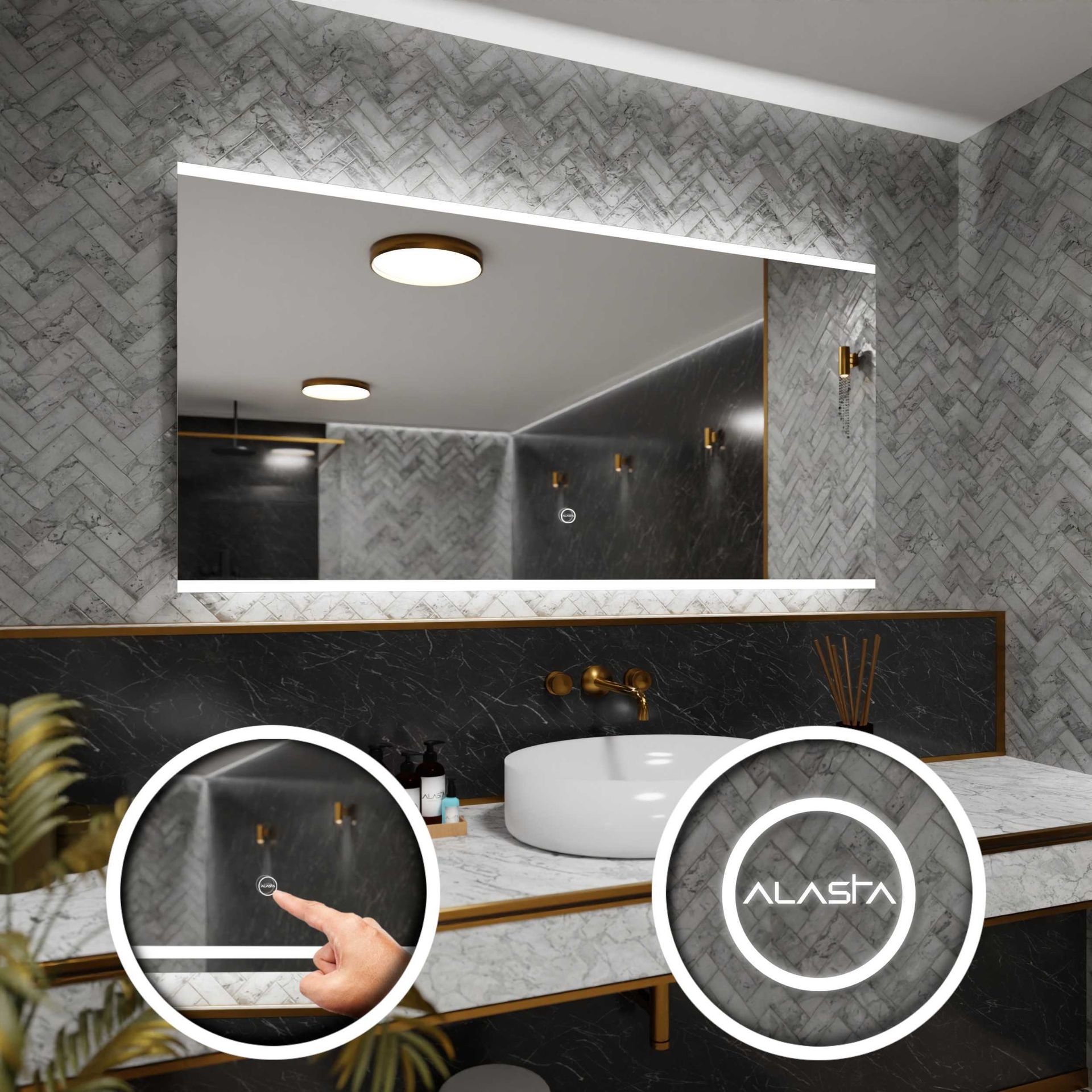 Prostokątne lustro łazienkowe z podświetleniem LED i włącznikiem dotykowym - Brasil - 150 x 100cm