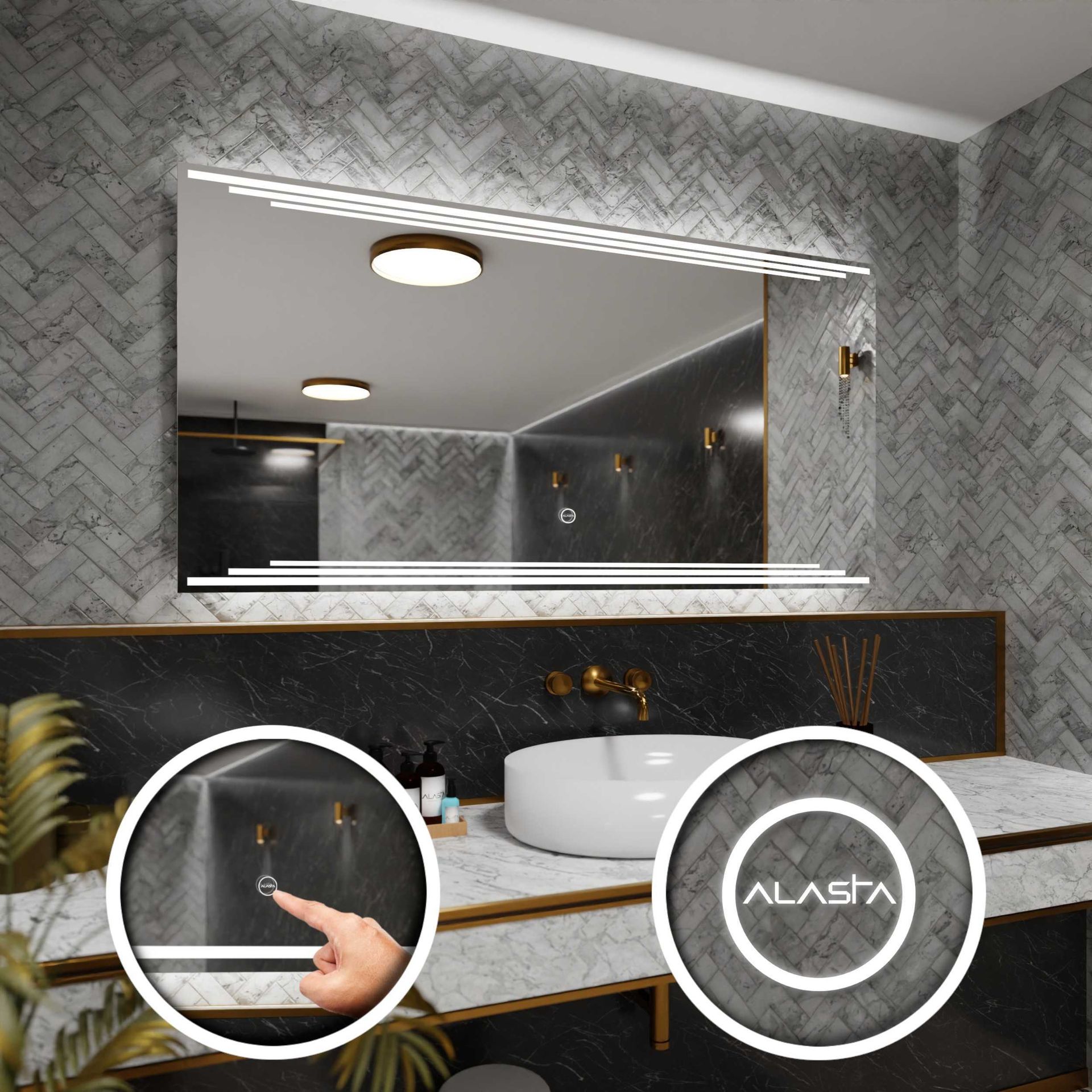 Prostokątne lustro łazienkowe z podświetleniem LED i włącznikiem dotykowym - Birma - 100 x 60cm