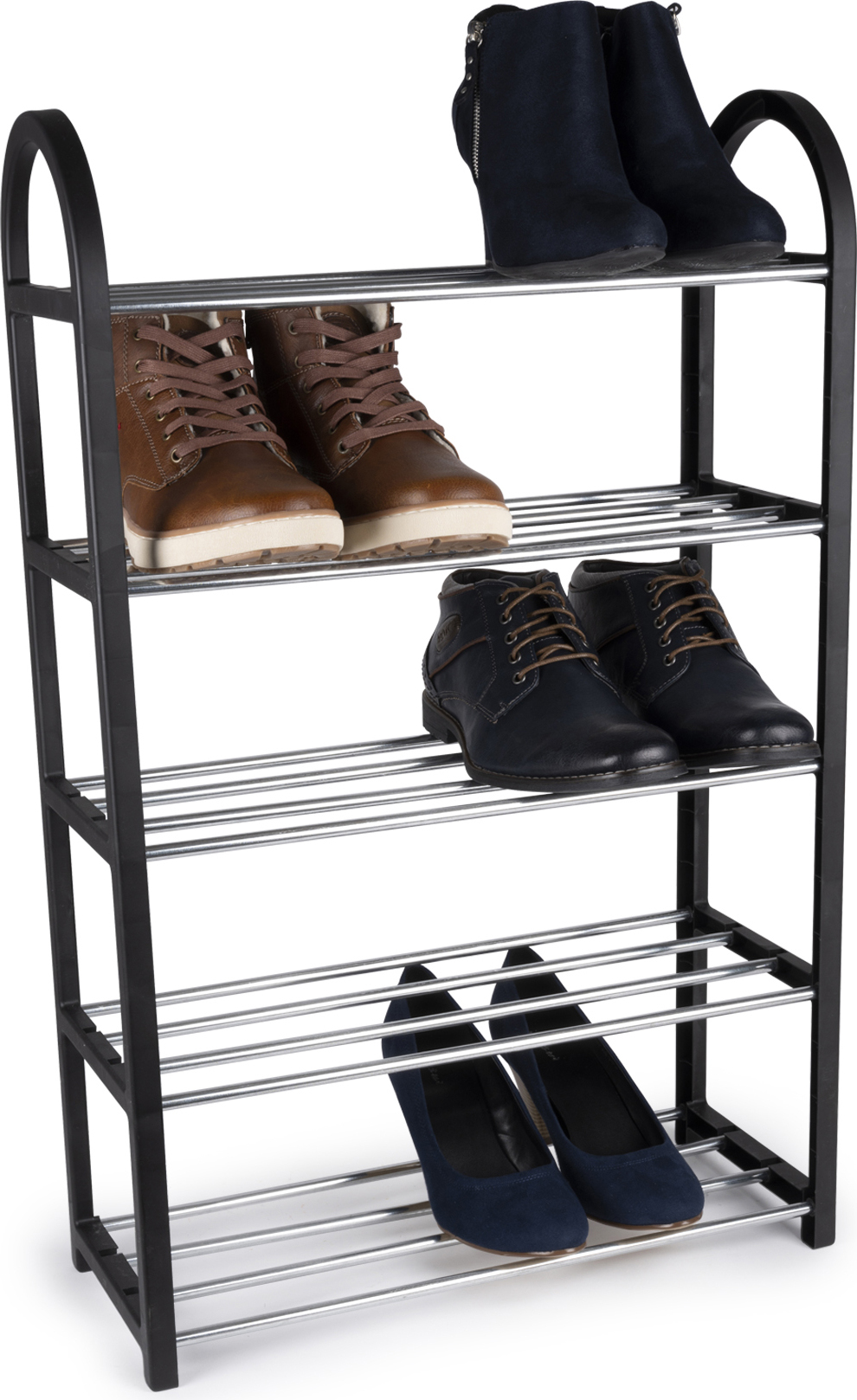 stojak na buty alpina - 5-warstwowa szafka na buty - przechowywanie butów - 50 x 20 x 77 CM - miejsce na 10-15 par butów - łatwy montaż - czarny/srebrny