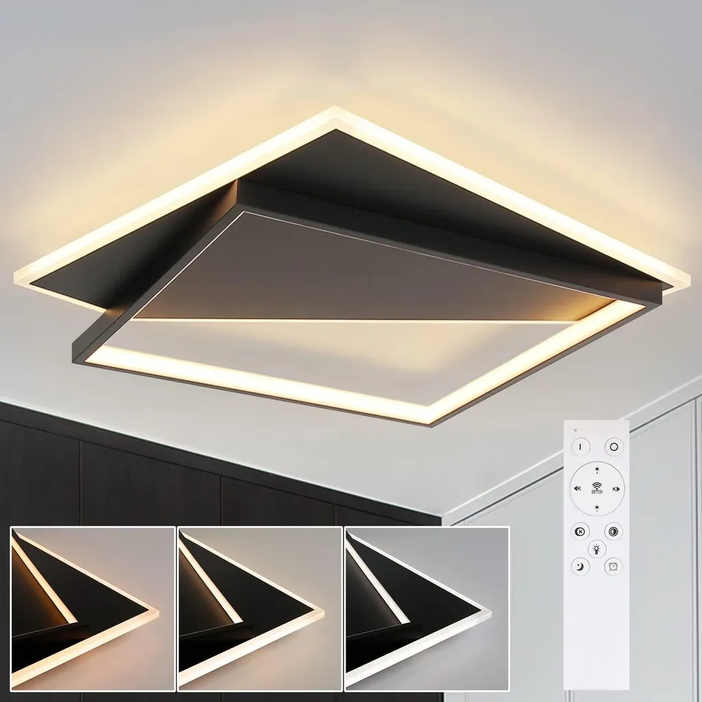 ZMH lampa sufitowa LED do salonu - ściemnialna 48CM czarna lampa do salonu nowoczesny design z pilotem wykonane z metalu oświetlenie sufitowe do kuchni jadalni pokoju młodzieżowego sypialni