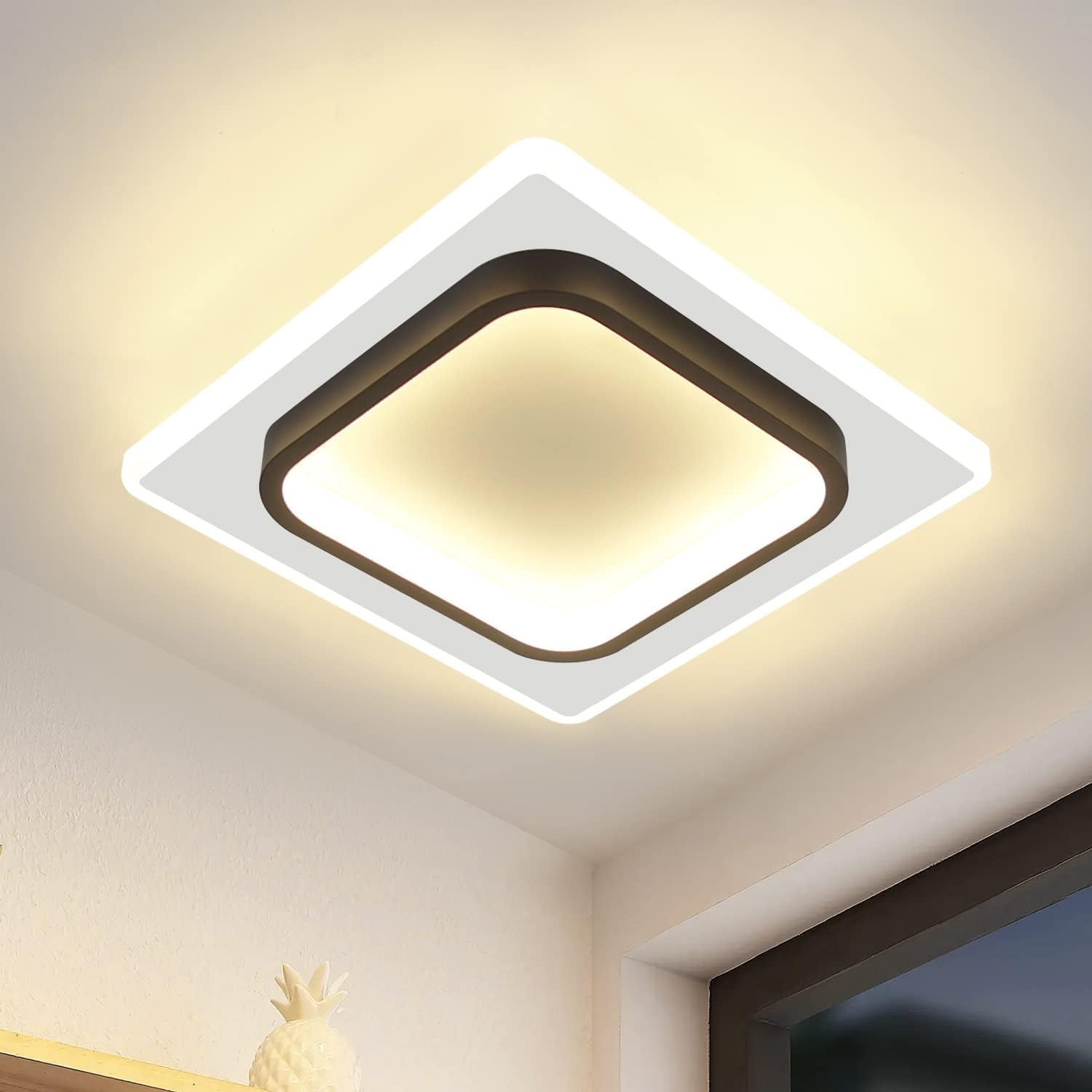 ZMH LED lampa sufitowa do sypialni lampa sufitowa do przedpokoju - 3000K ciepła biel 16W akrylowa nowoczesna czarna lampa kuchenna do sypialni jadalni kuchni