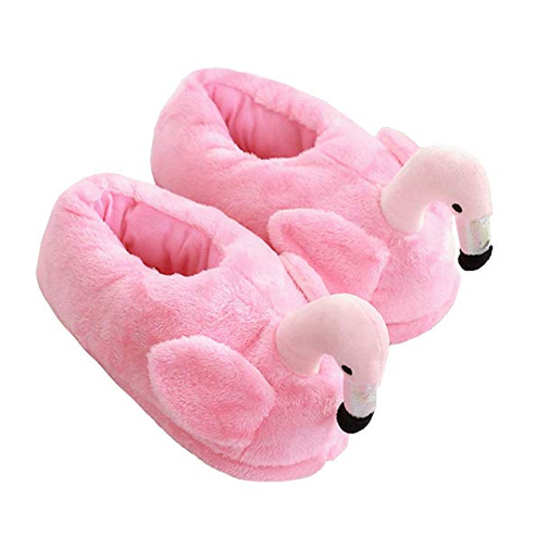 Zolta pluszowe kapcie dla kobiet i dzieci - Kapcie damskie ze zwierzętami - Puszyste przytulne kapcie - Kapcie na zimę - JEDEN ROZMIAR rozmiar 36-41 - Różowy Flamingo