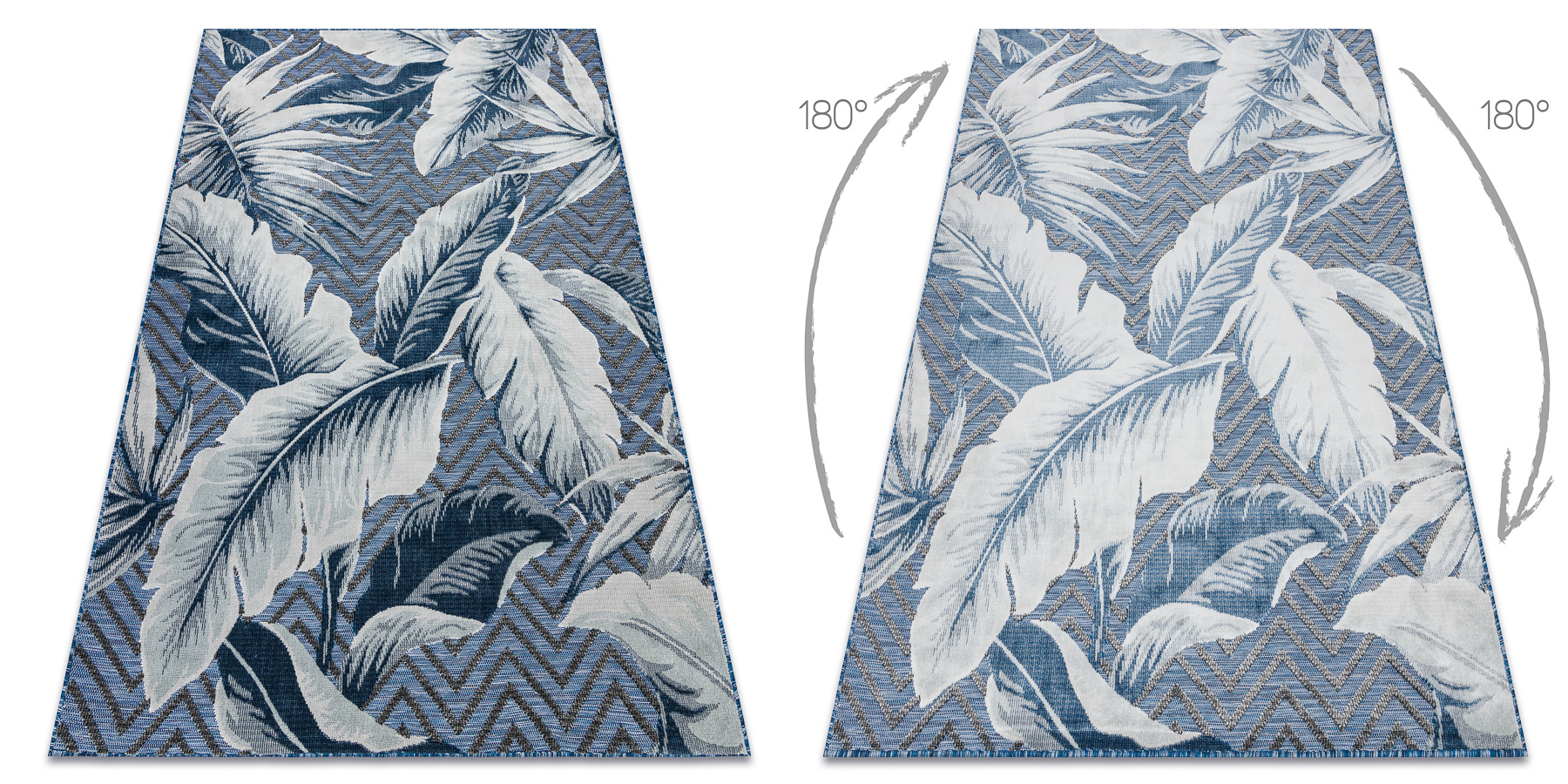 Dywan Strukturalny BOTANIC 65242 Pióra, zygzak płasko tkany, na balkon, taras - granat niebieski 78x150 cm