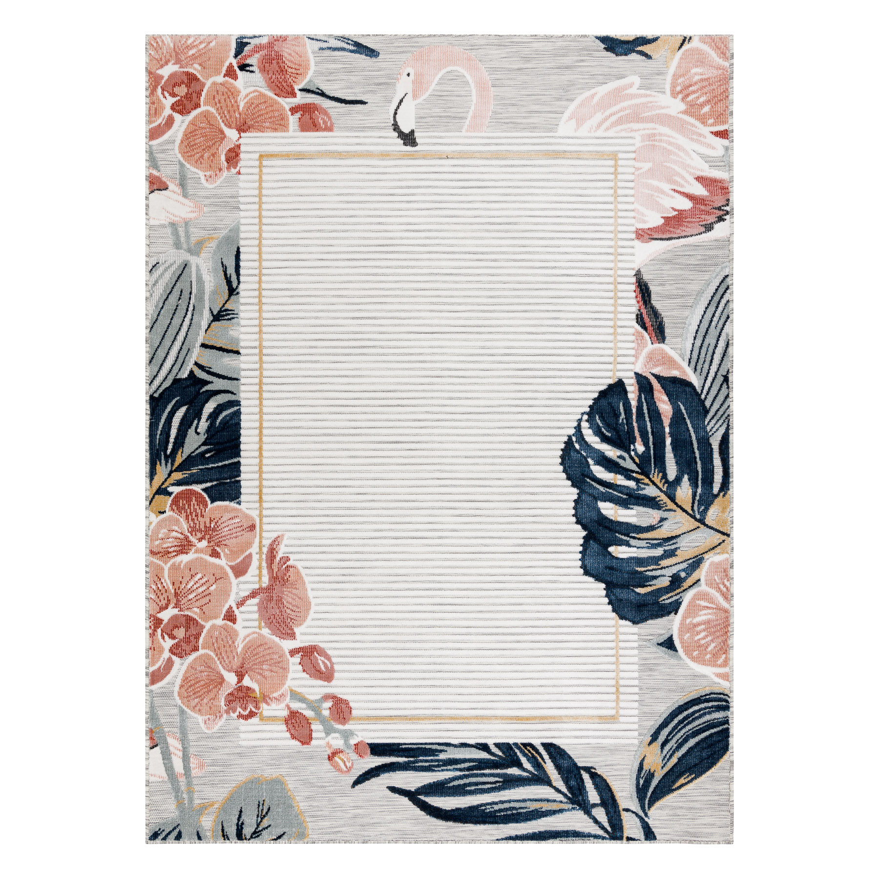 Dywan Strukturalny BOTANIC 65240 Flaming, liście płasko tkany, na balkon, taras - szary wielokolorowy 78x150 cm