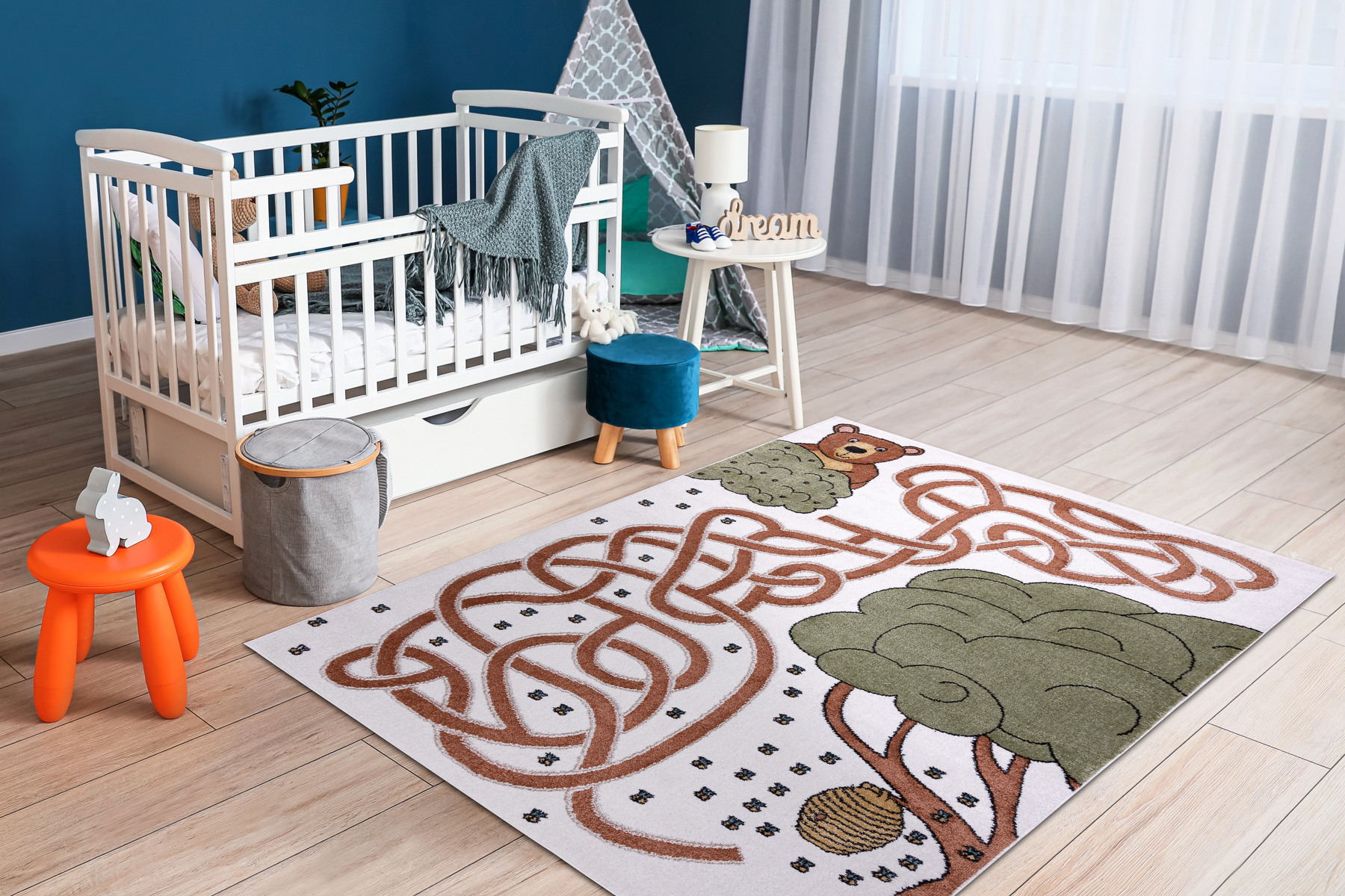 Dywan FUN Honey dla dzieci, niedźwiedź, pszczoły krem wielokolorowy 80x150 cm