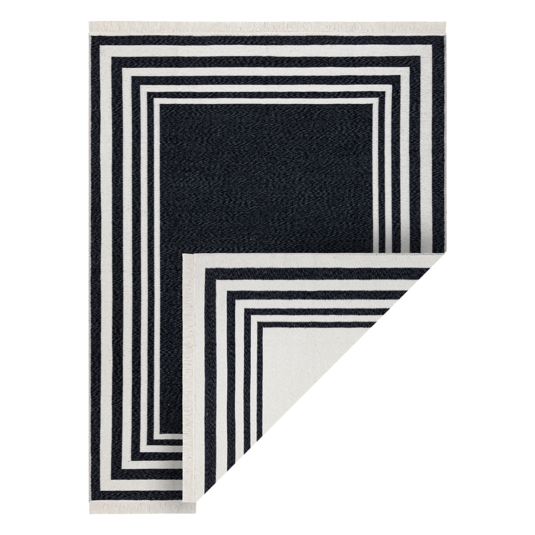 Dywan TWIN 22990 Ramka bawełna, dwustronny Ekologiczny frędzle - / krem czarny 80x150 cm