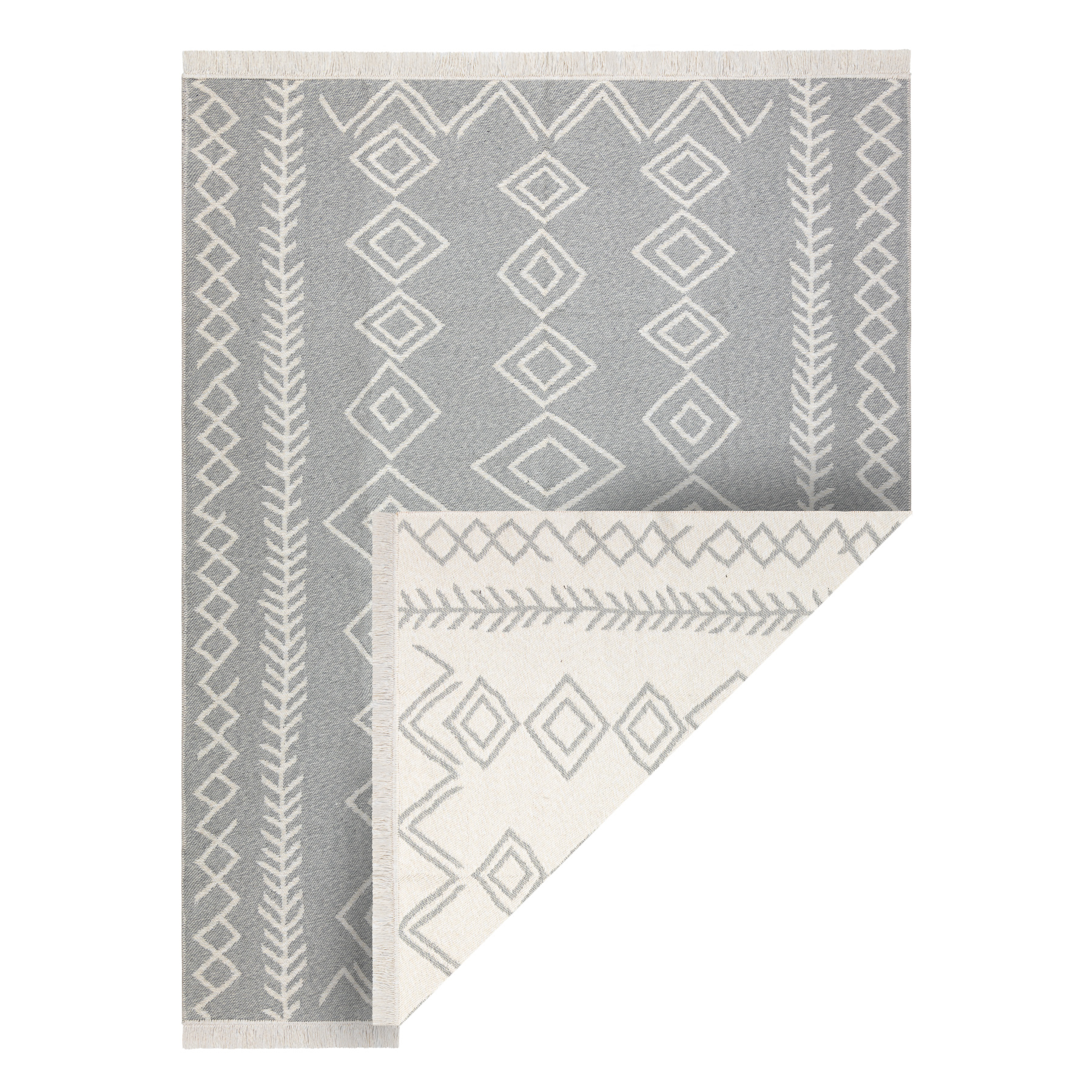 Dywan TWIN 23000 Boho, bawełna, dwustronny, romby Ekologiczny frędzle - / krem szary 80x300 cm