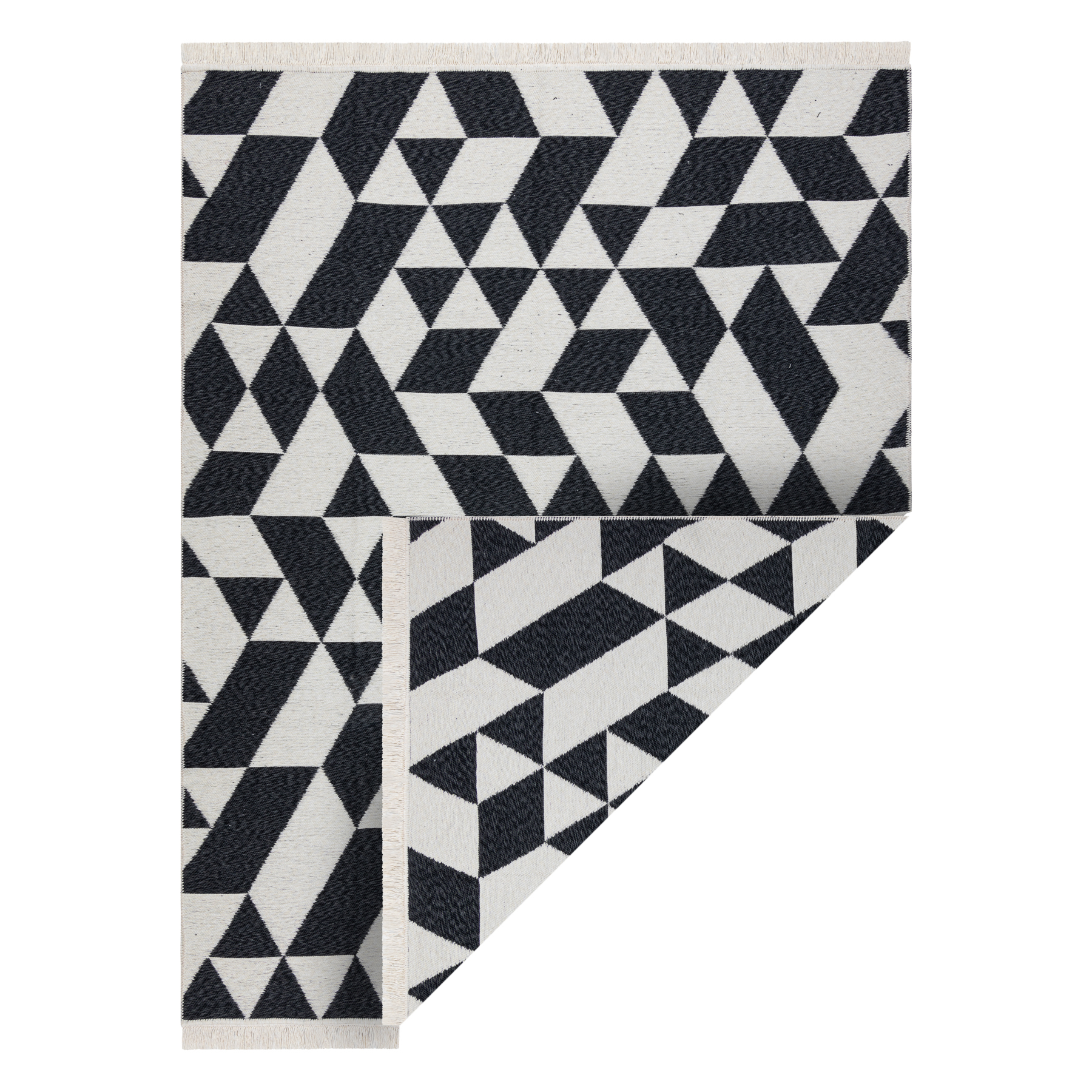 Dywan TWIN 22992 Geometryczny, bawełna, dwustronny Ekologiczny frędzle - / krem czarny 160x220 cm