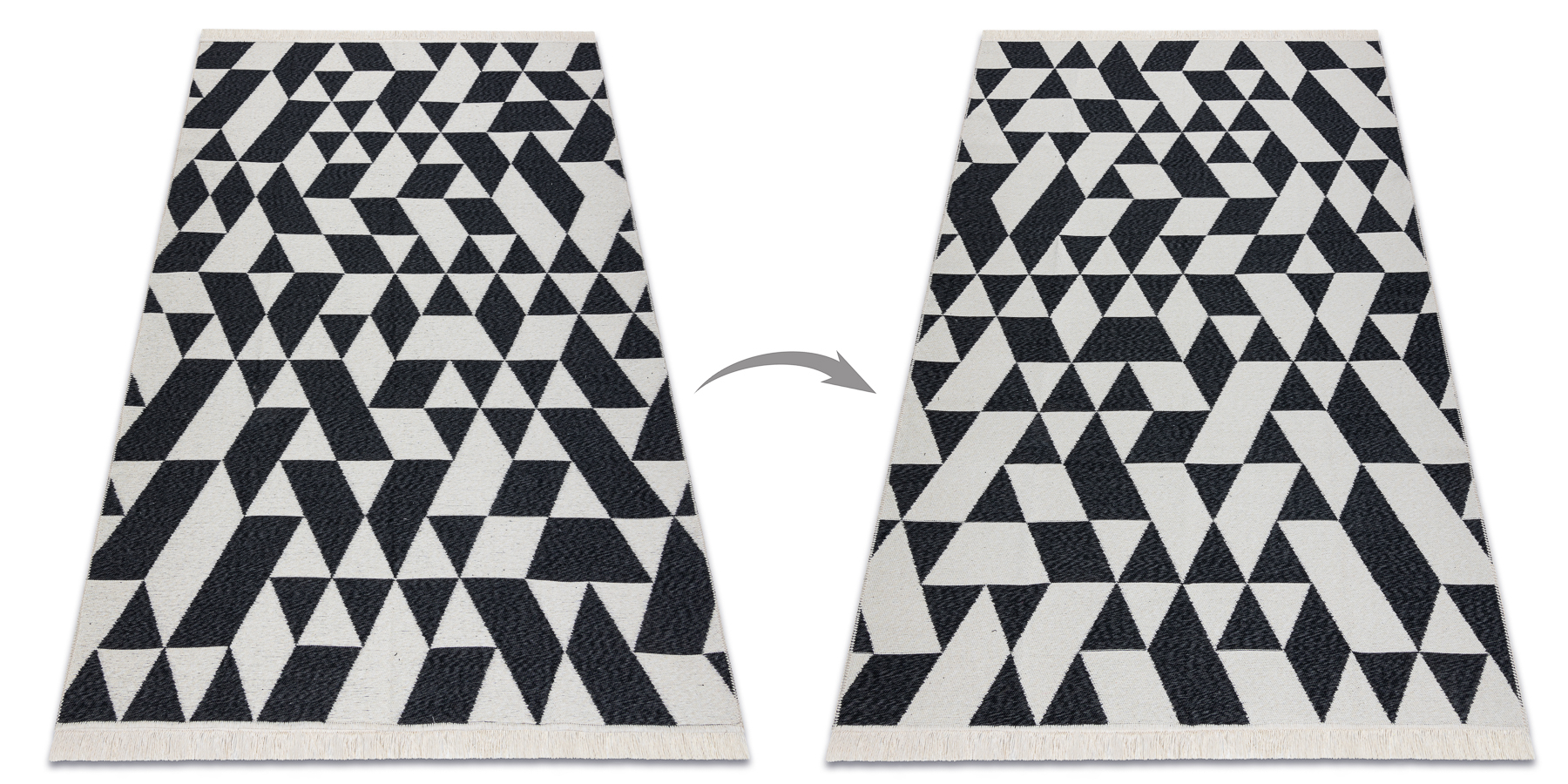 Dywan TWIN 22992 Geometryczny, bawełna, dwustronny Ekologiczny frędzle - / krem czarny 60x90 cm