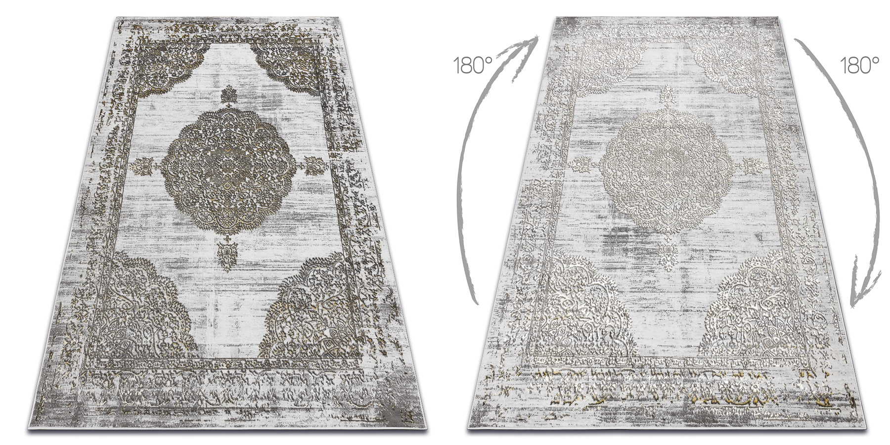 Dywan LIRA E1468 Rozeta, strukturalny, nowoczesny, glamour - / złoty szary 80x150 cm