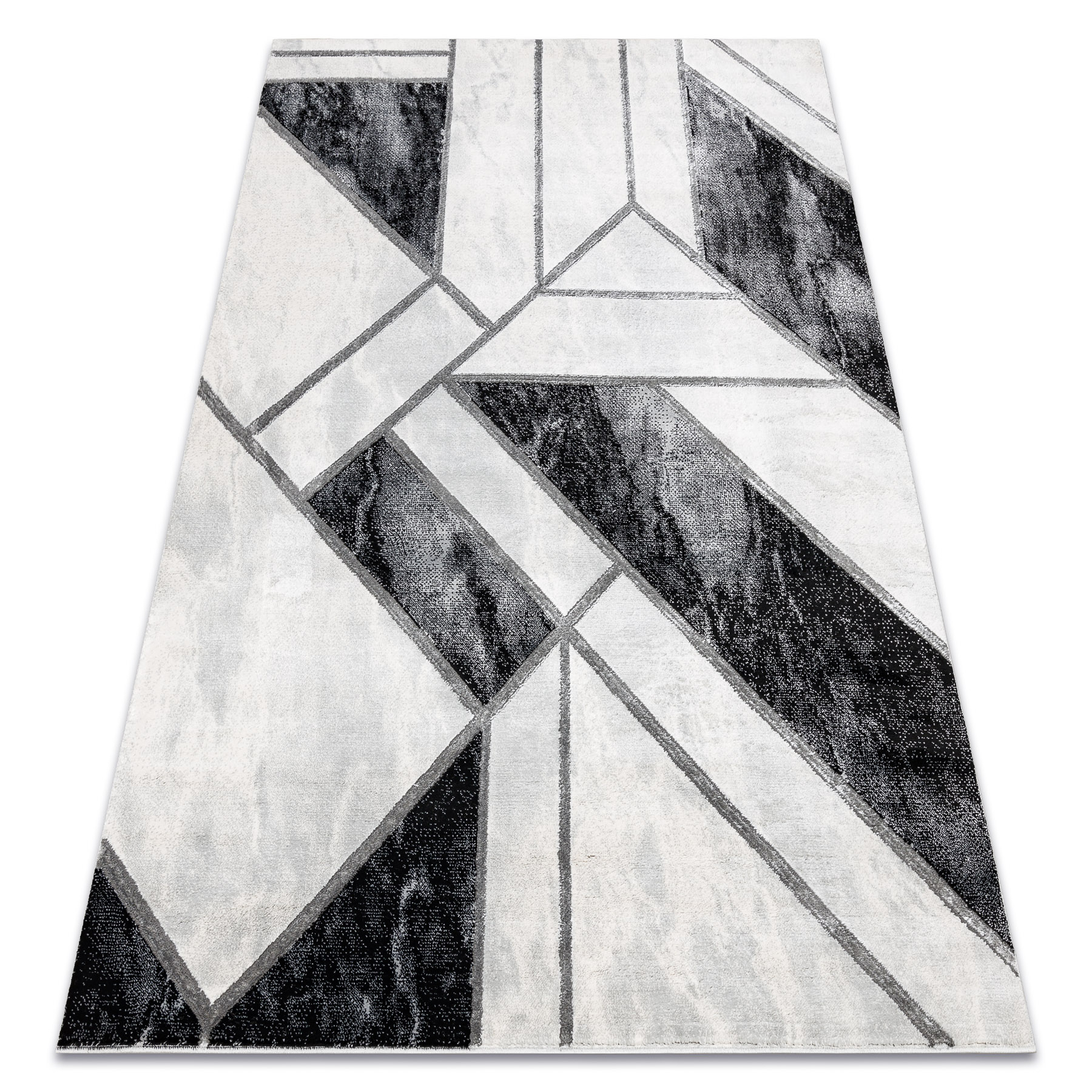 Dywan EMERALD ekskluzywny 81953 glamour, stylowy marmur, geometryczny czarny / srebrny szary 80x150 cm