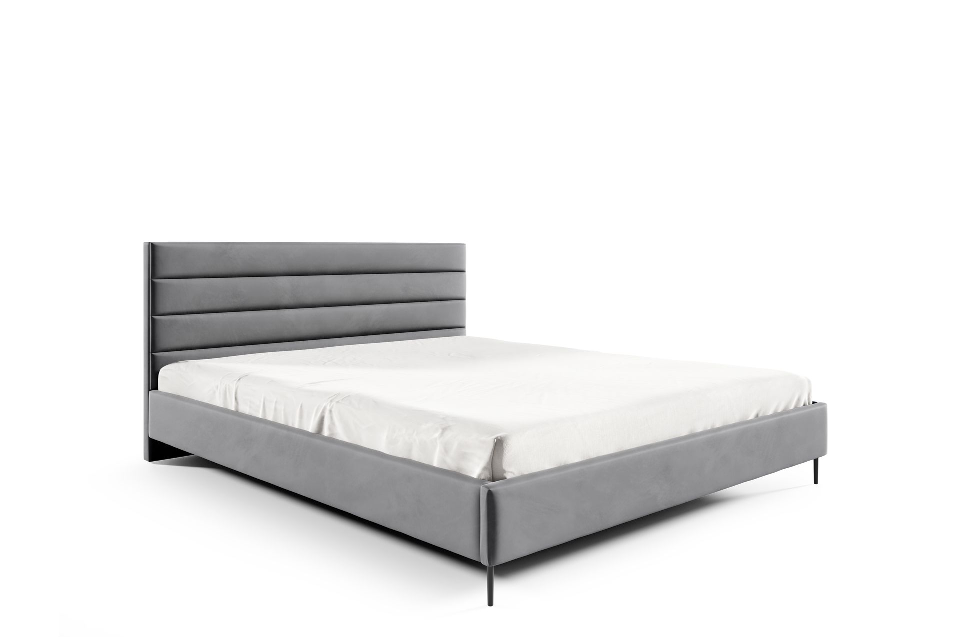 GUTTO Łóżko tapicerowane szare z weluru 120x200 cm łóżko z czarnymi metalowymi nóżkami - podwójne łóżko z pięknym pikowaniem i specjalną konstrukcją