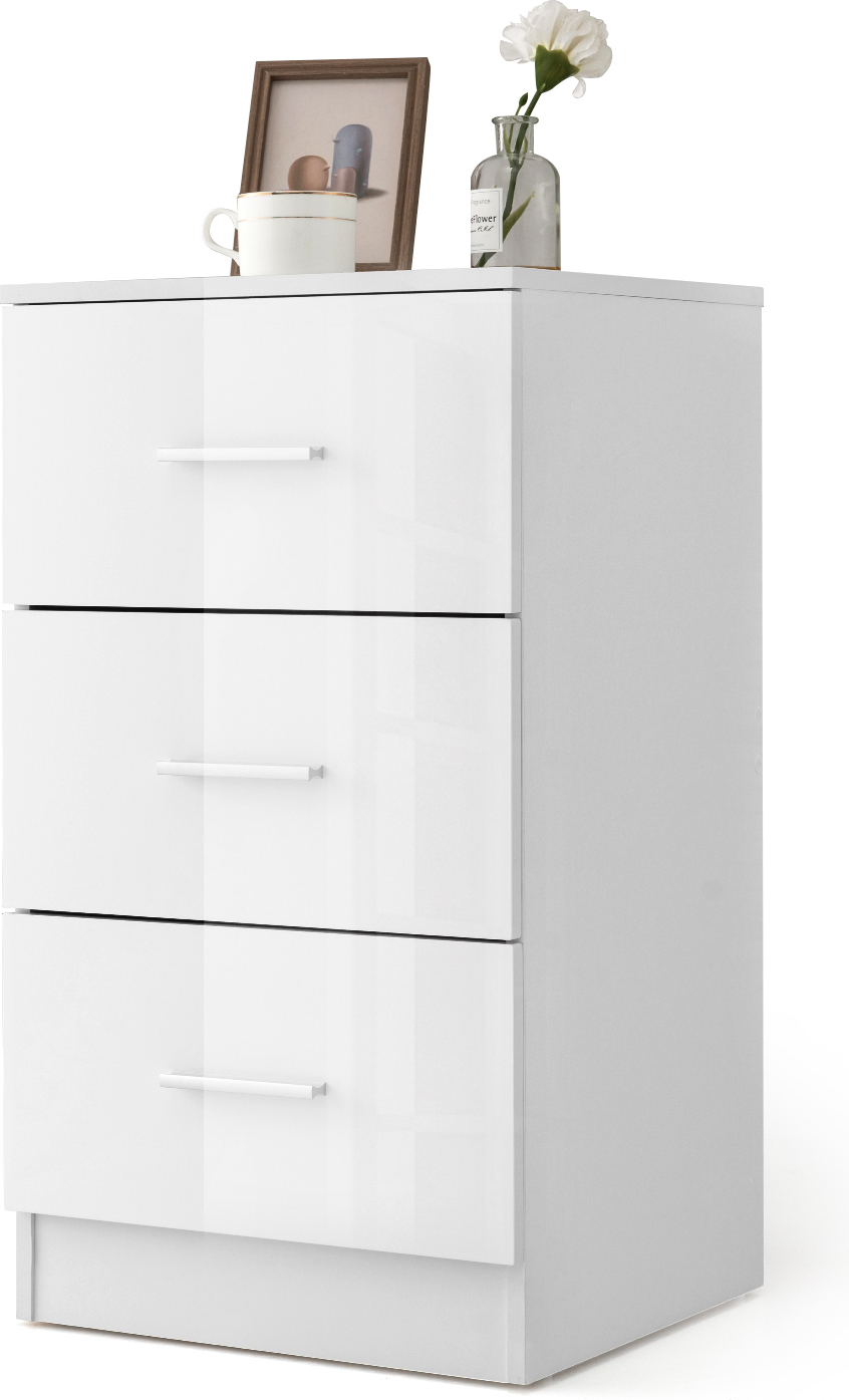 Szafka nocna COSTWAY z 3 szufladami, szafka nocna o wysokim połysku, szafka nocna do łóżka z materacem sprężynowym, 37 x 34 x 66,5 cm, biała