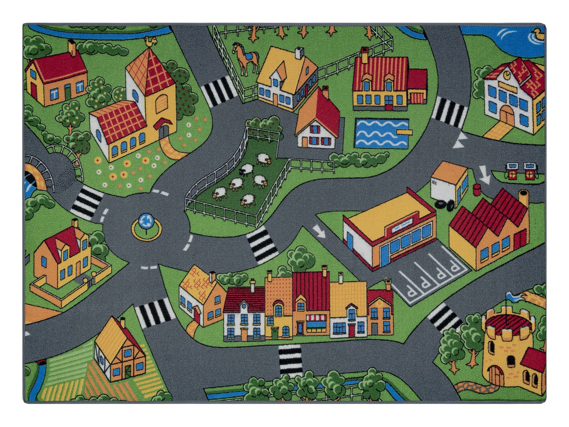 DYWAN REBEL ROADS Village life 90 Osada, dla dzieci antypoślizgowy - szary 140x200 cm