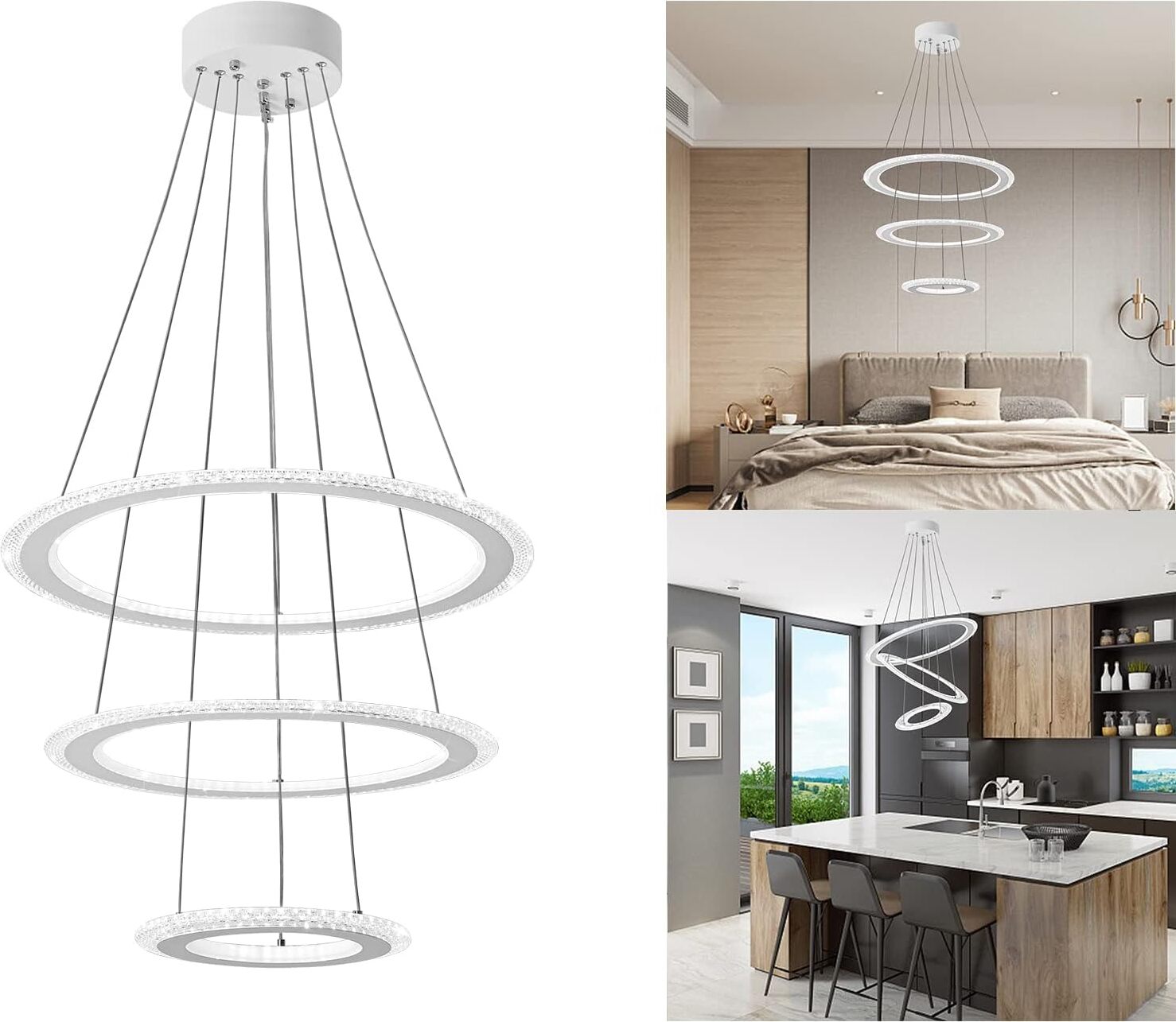 YARDIN Nowoczesne 128W zimne białe lampy wiszące LED żyrandol, prosta okrągła akrylowa lampa wisząca do salonu sypialni