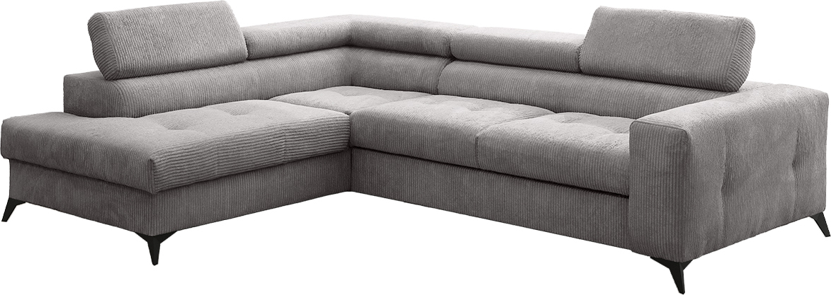 Narożnik z funkcją spania i pojemnikiem na pościel w kształcie litery L - ARCADI - tkanina Anafi, wiele kolorów Szary Lewy