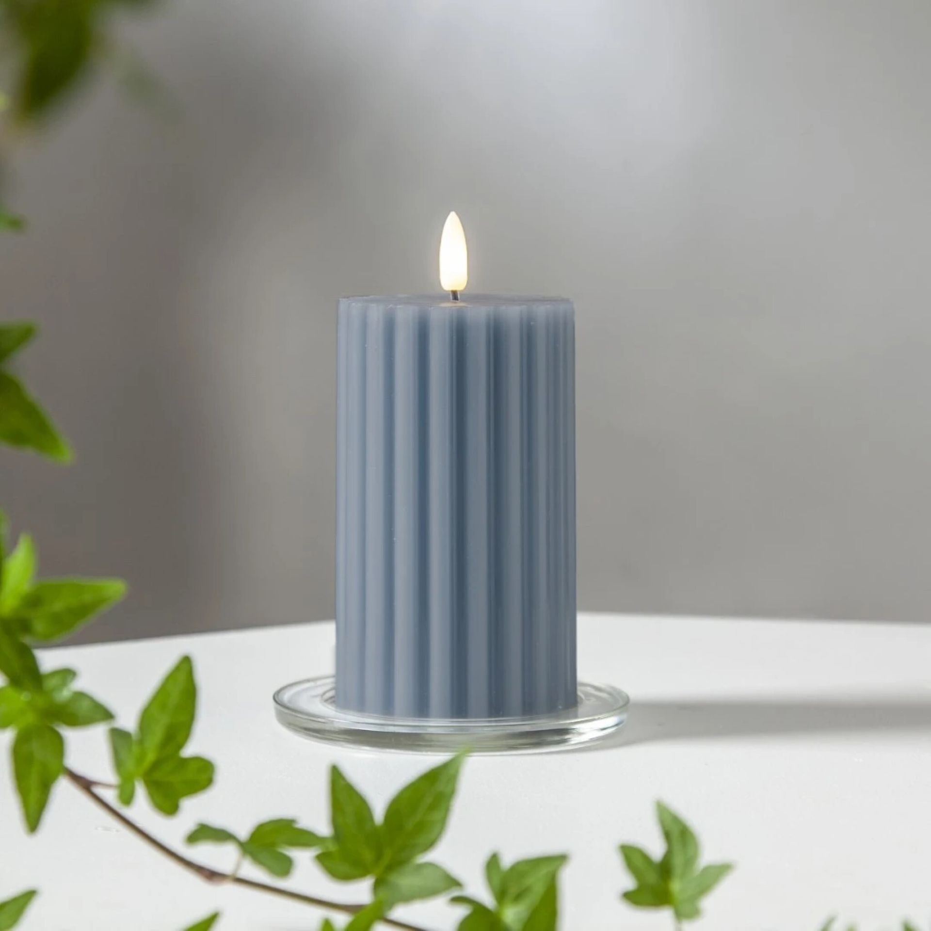 Świeca Led woskowa filarowa FLAMME STRIPE niebieska 15cm