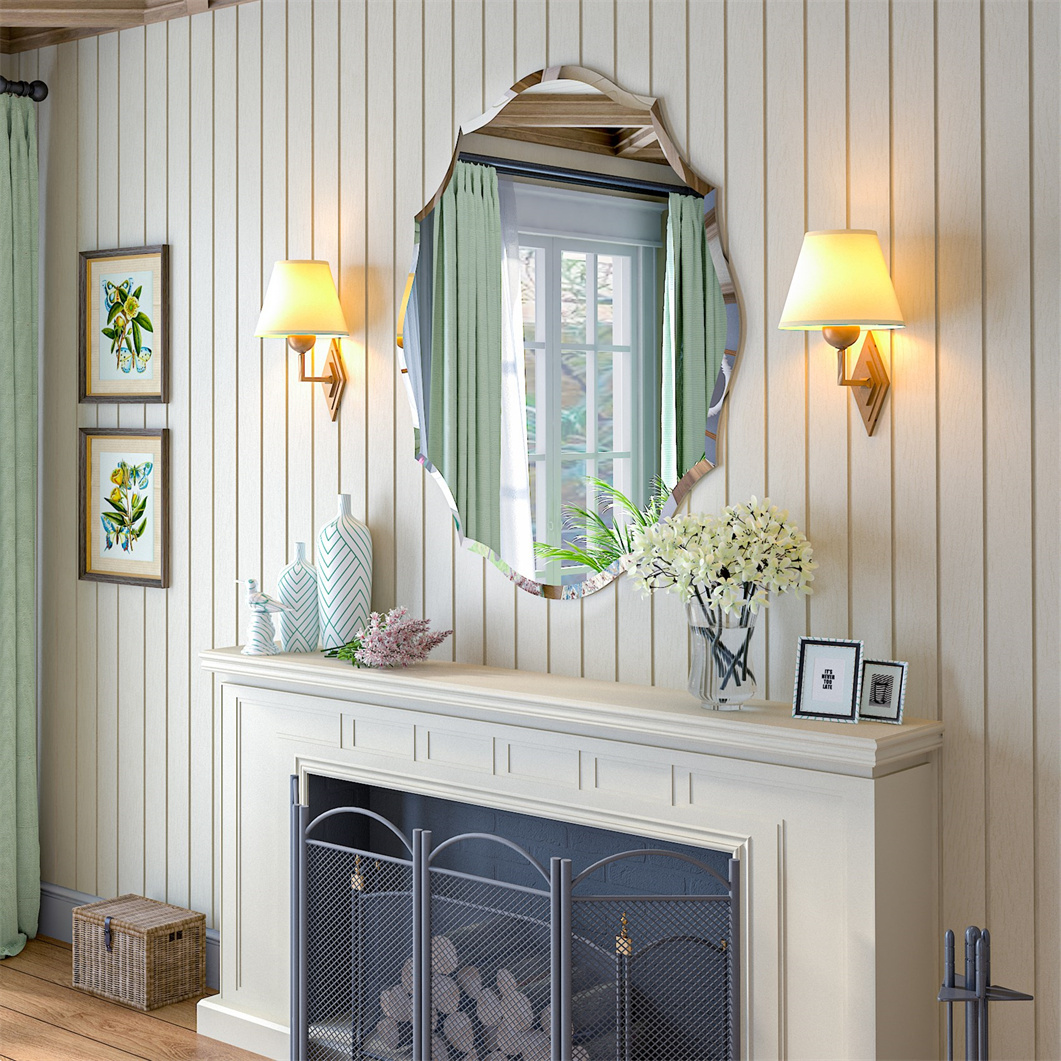 WISFOR Nowoczesne lustro ścienne srebrne, nieregularne lustro boho lustro łazienkowe do łazienki salon, 63×81CM