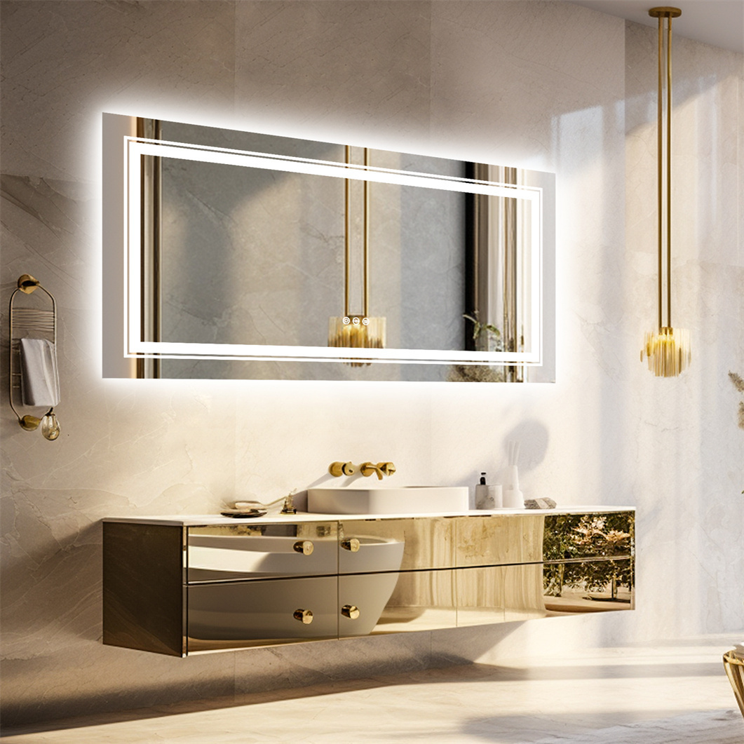 WISFOR LED lustro łazienkowe 100x60cm lustro łazienkowe z oświetleniem, 3 kolory światła lustro ścienne lustro łazienkowe z przełącznikiem dotykowym ściemnialne bezmgielne IP44