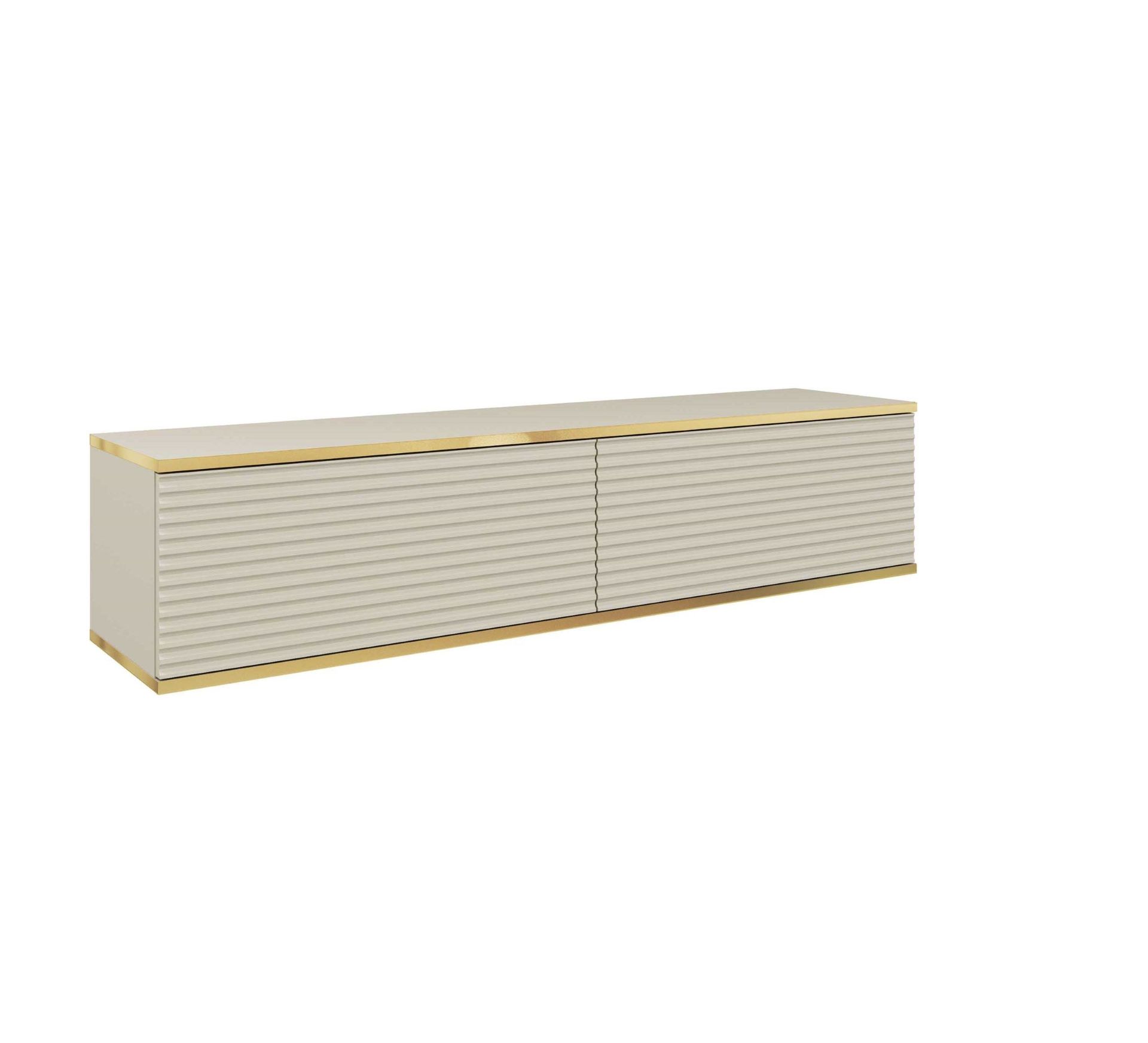 Wisząca Szafka RTV Glamour Beż Piaskowy Mat Mała Komoda RTV Glamour 135 cm Ryflowane fronty