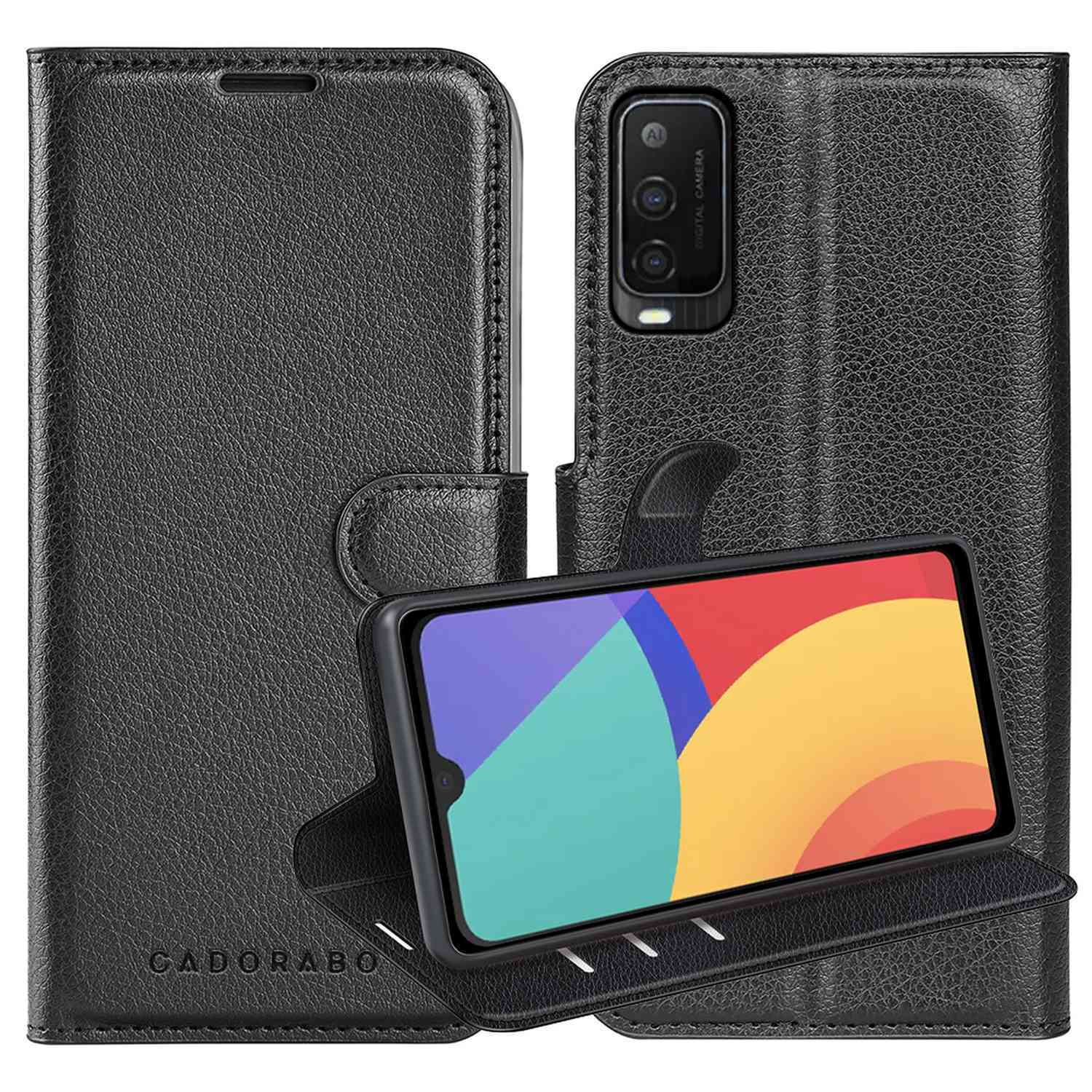 Etui Cadorabo do Alcatel 1S 2021 / 3L 2021 w kolorze PHANTOM BLACK Pokrowiec ochronny z zapięciem magnetycznym, funkcją podstawki i miejscem na kartę Etui z klapką Etui na telefon komórkowy z klapką Etui książkowe