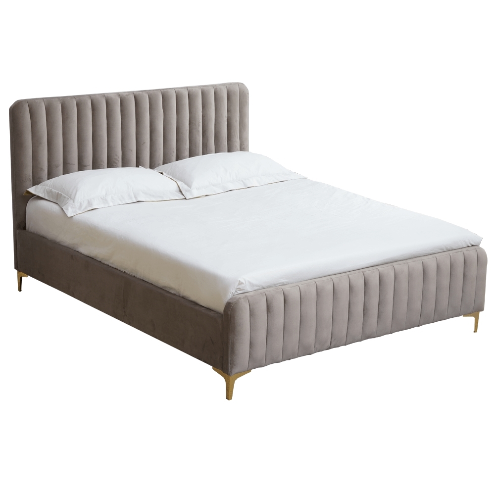 Kondela Łóżko podwójne tapicerowane z listwą Kaisa 160x200 cm - taupe / złoty mat