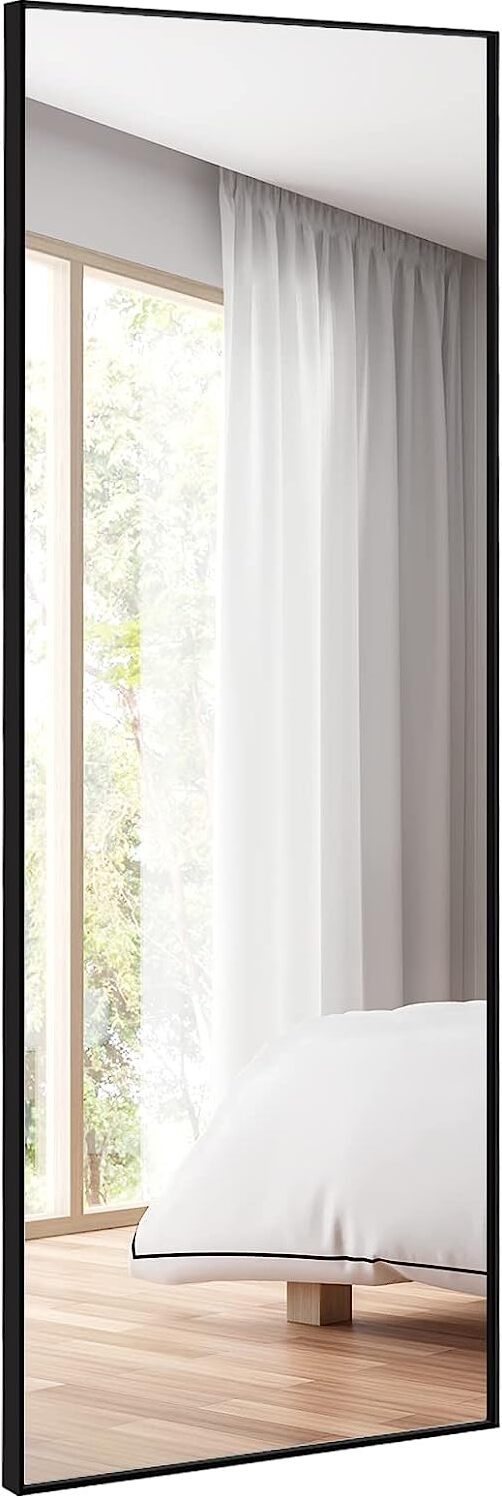 COSTWAY 56 x 150 cm HD pełnowymiarowe lustro do powieszenia lub pochylenia, lustro ścienne stojące lustro garderobiane lustro do sypialni, salonu i przedpokoju (czarne)