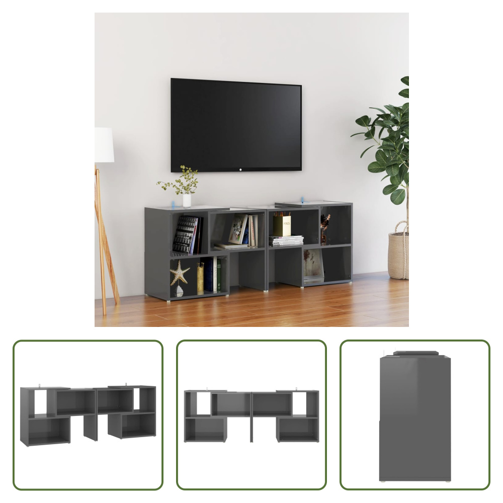 The Living Store szafka pod telewizor szary wysoki połysk 104x30x52cm materiał drewnopochodny