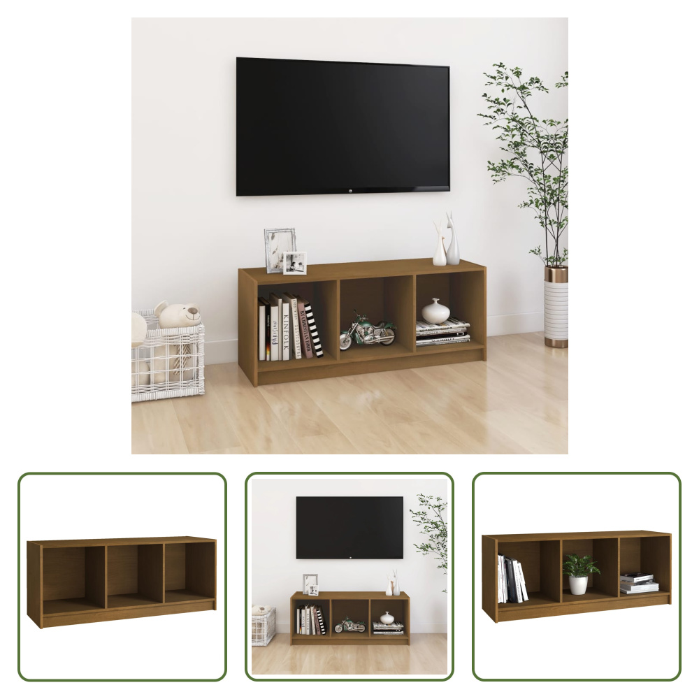 The Living Store szafka pod telewizor miodowy brąz 104x33x41 cm lite drewno sosnowe