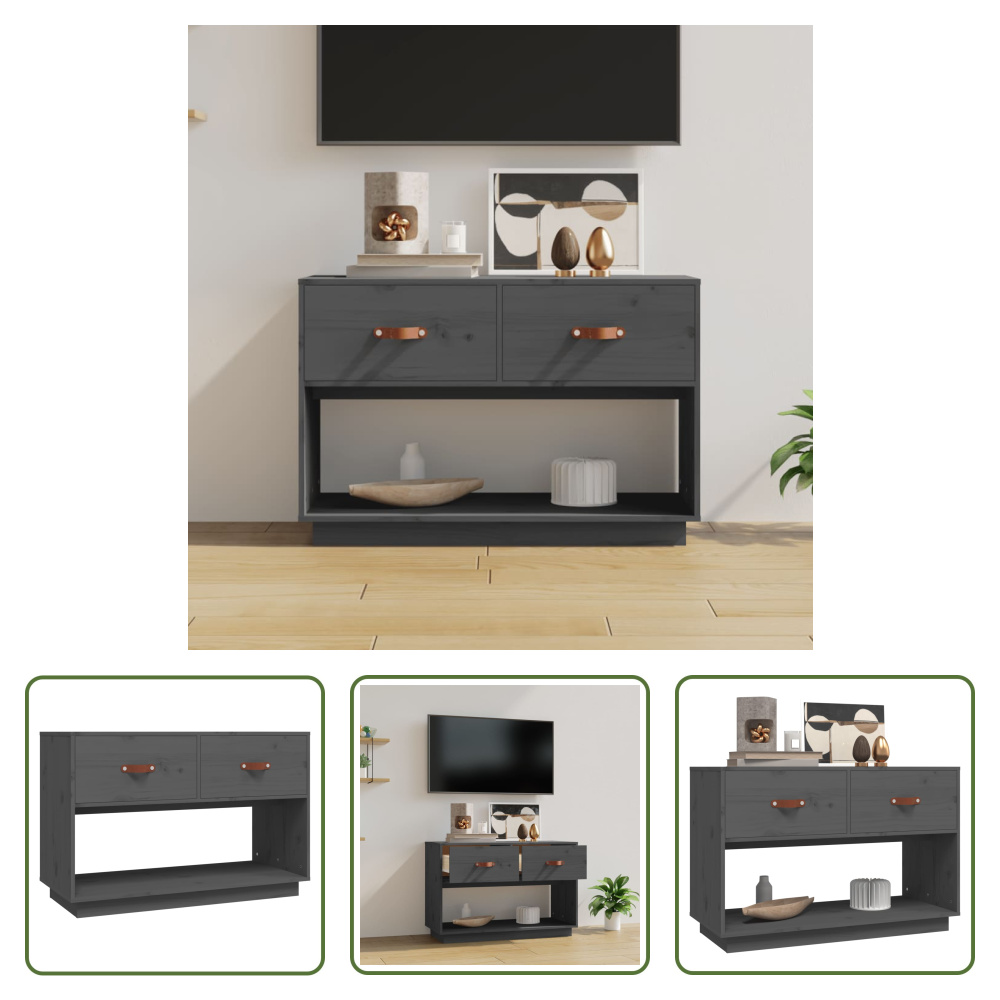 The Living Store szafka pod telewizor szara 90x40x60 cm lite drewno sosnowe