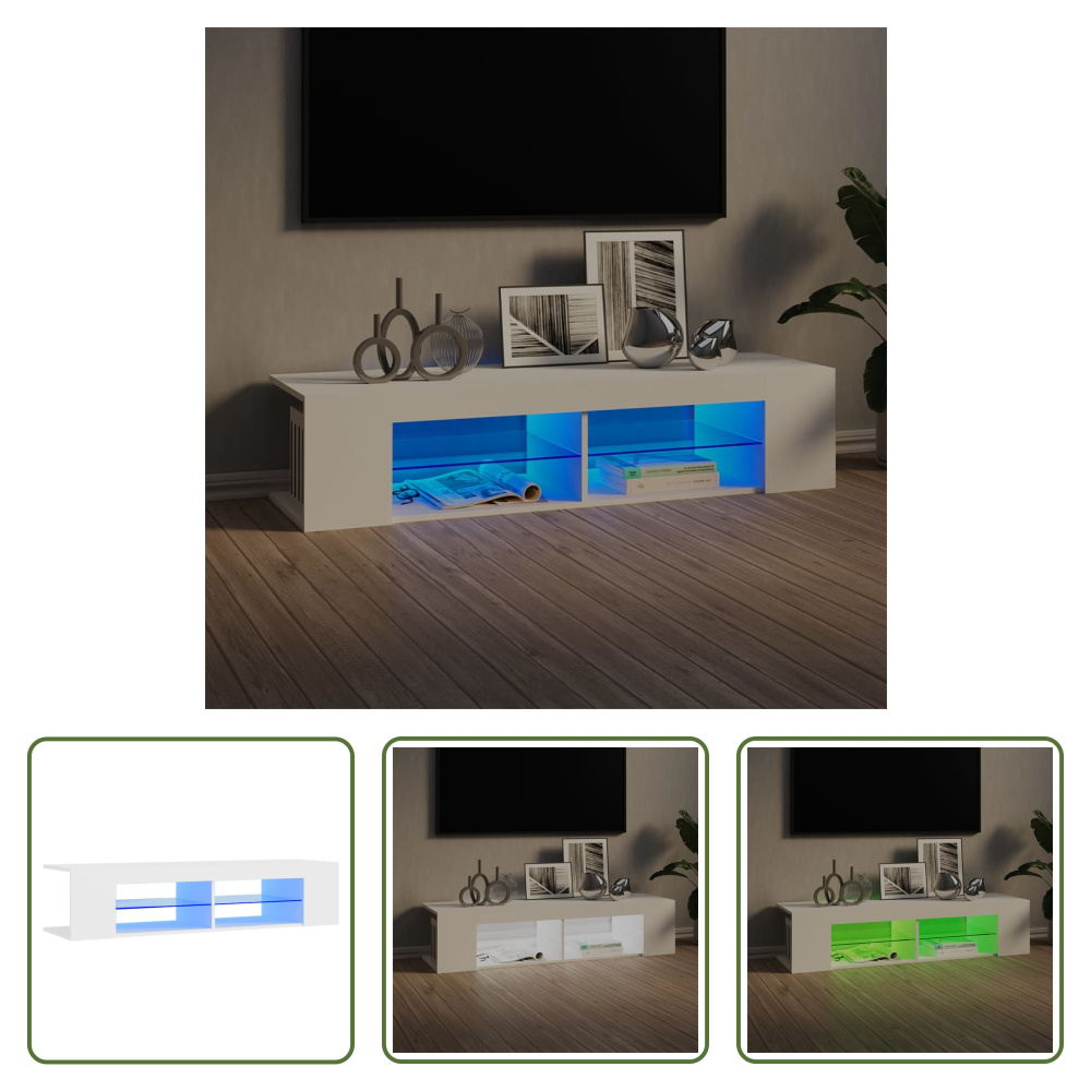 Living Store szafka pod telewizor z oświetleniem LED biała 135x39x30 cm