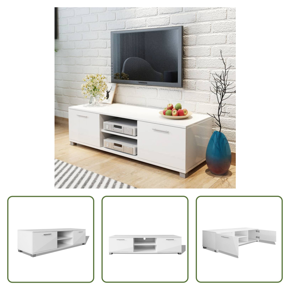 The Living Store szafka pod telewizor biały wysoki połysk 120x40,5x35 cm