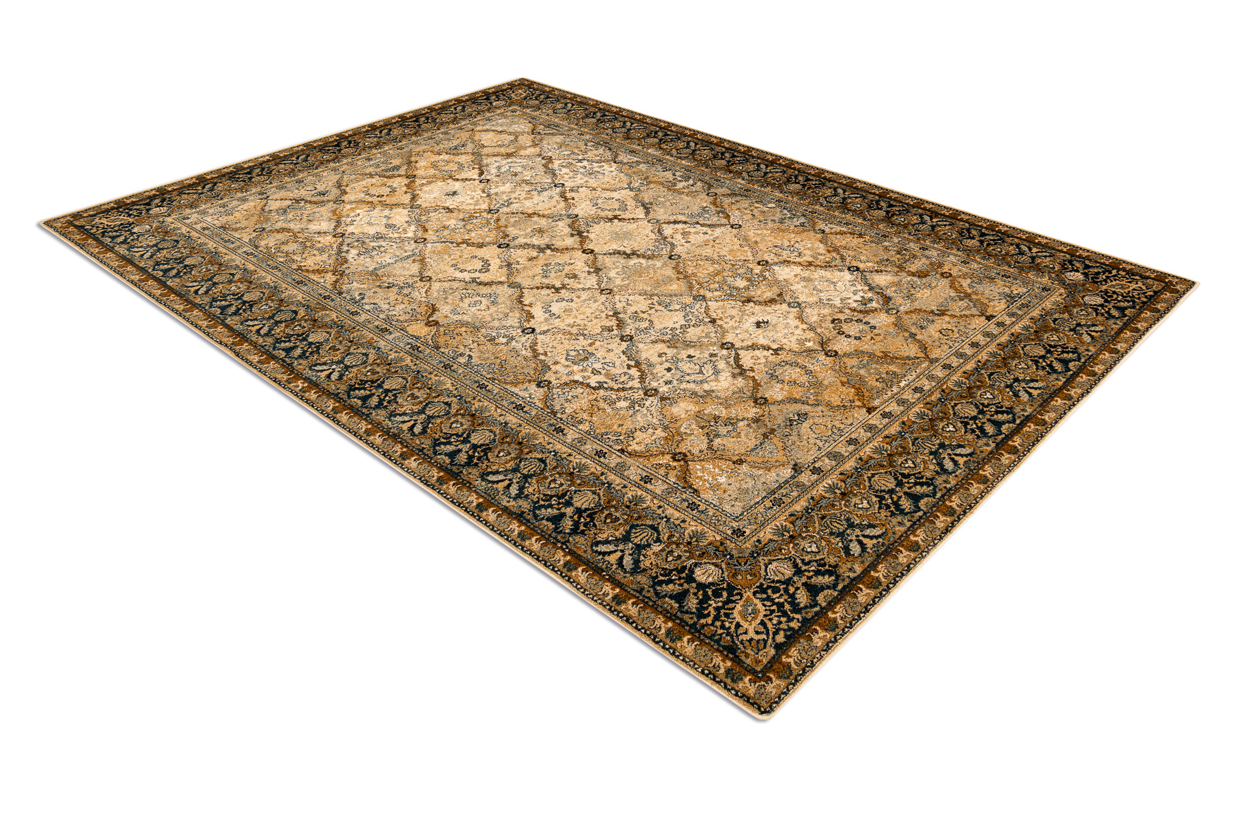 Dywan wełniany OMEGA Grenada Ramka, romby, orientalny - koniak beżowy 235x350 cm