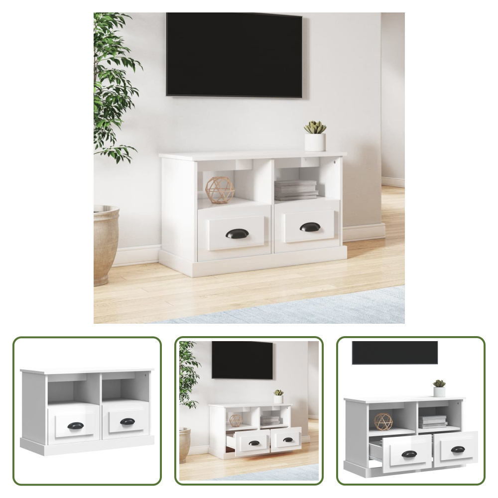 The Living Store szafka pod telewizor biały wysoki połysk 80x35x50 cm materiał drewnopochodny