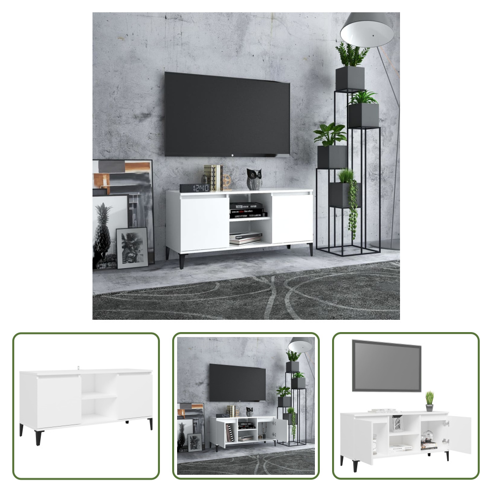 Living Store szafka pod telewizor z metalowymi nogami biała 103,5x35x50 cm