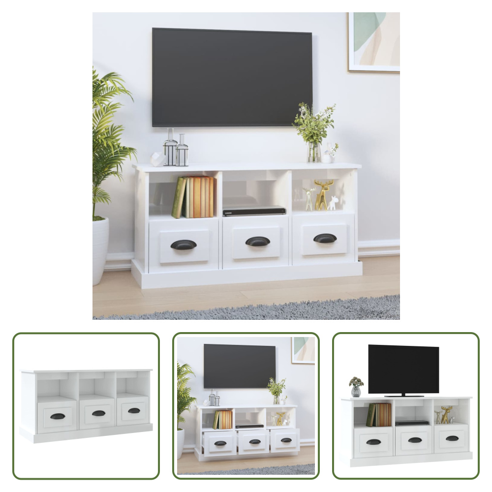 The Living Store szafka pod telewizor biały wysoki połysk 100x35x50 cm materiał drewnopochodny